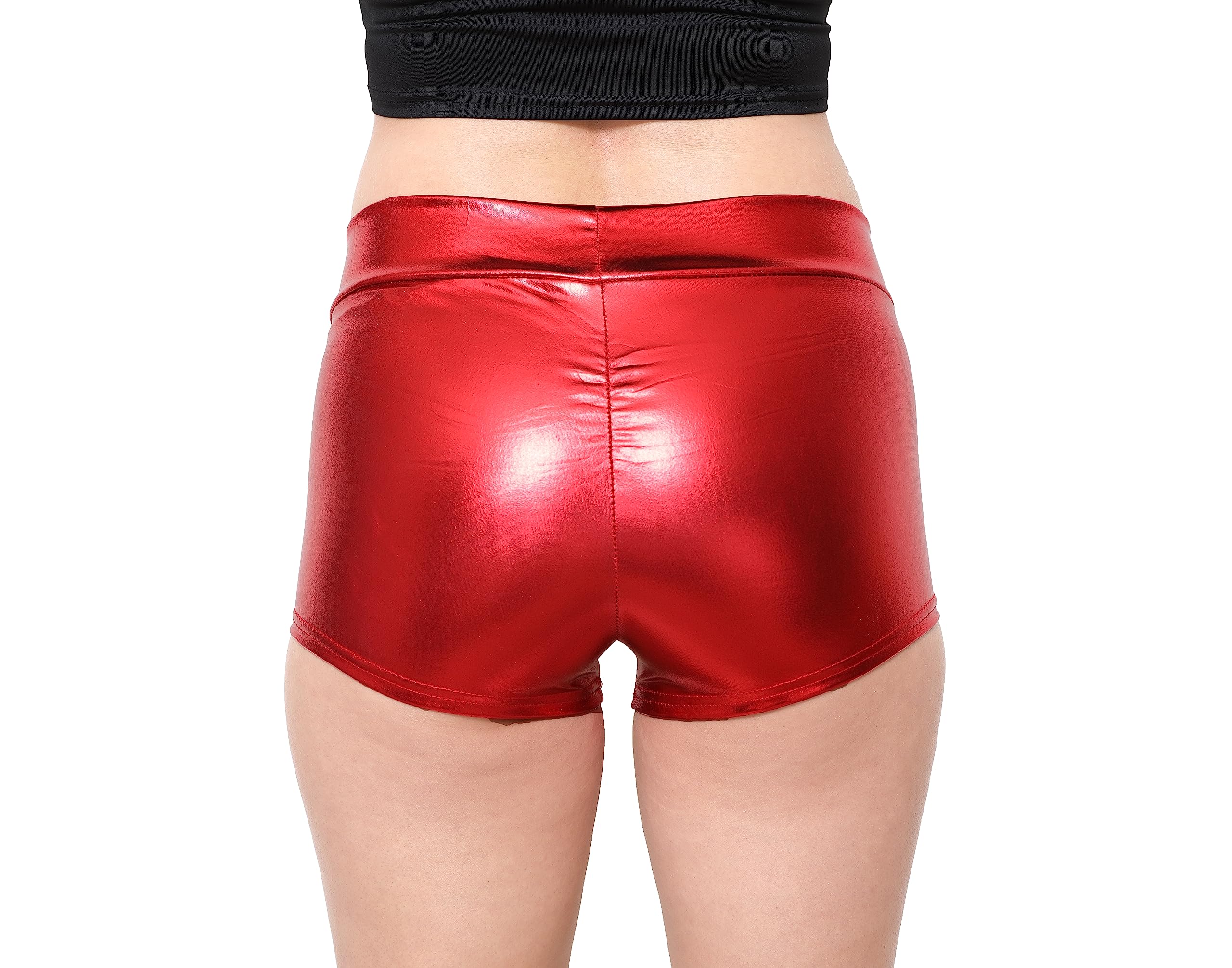 SACASUSA Pantalones cortos metálicos elásticos brillantes para rave