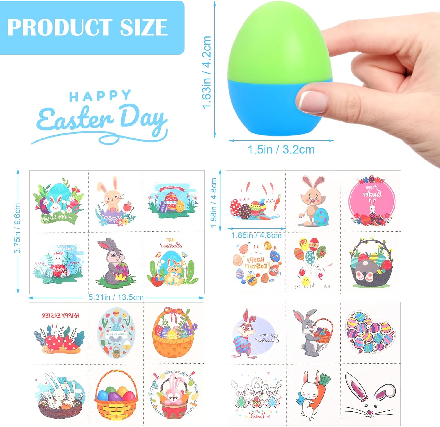 Easter Eggs Kids Easter Basket Stuffers - 24Pack Self Inking Stamps with Easter Tattoos for Kids, Plastic Easter Eggs Toys And Treats for Kids, Easter Stuff for Easter Decorations, Gifts, Party Favors