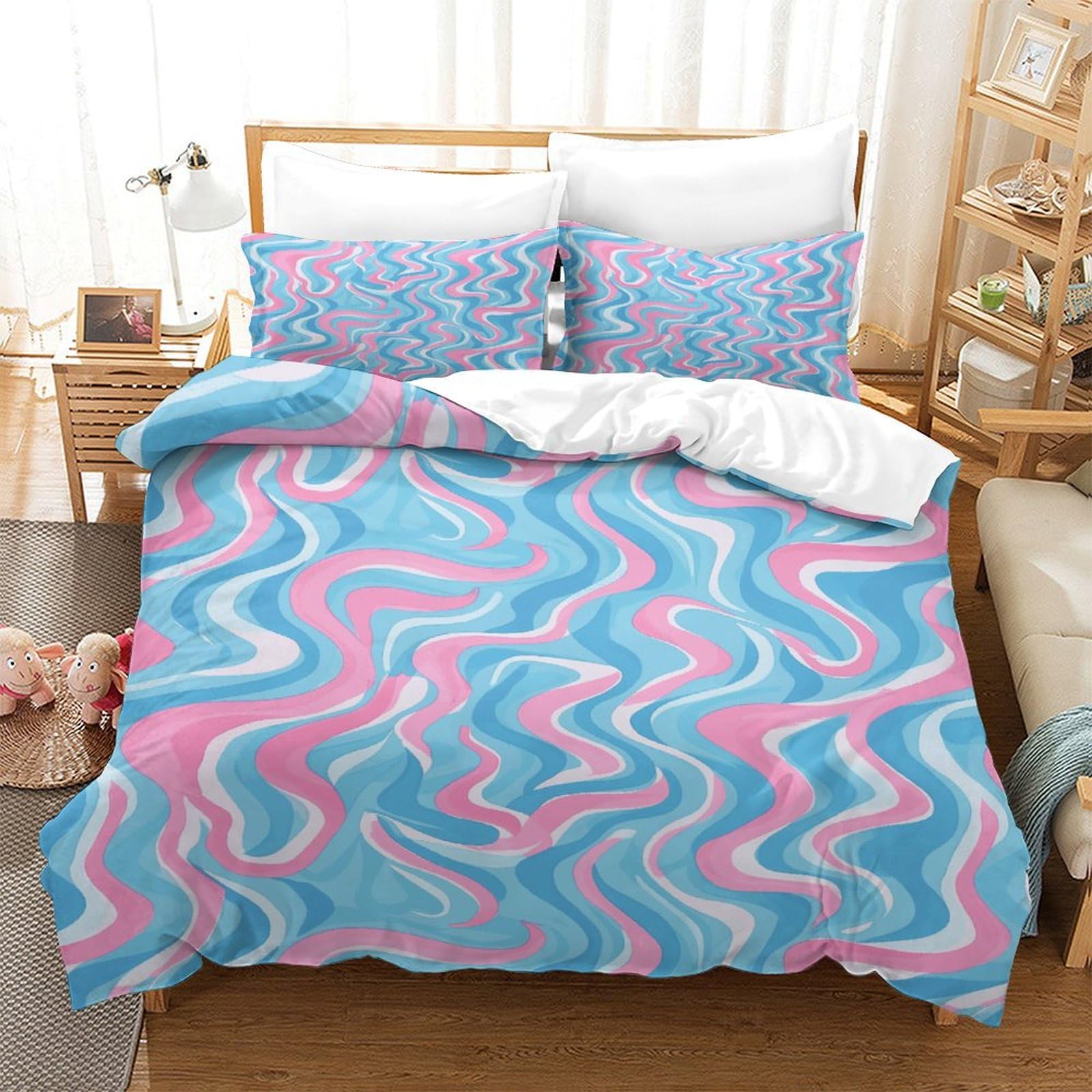 P1S9U7W5Y Pastel Wave 3D Printed Duvet Cover Set 3pcs Microfiber Boho Bedding Set Super king（260x220cm）