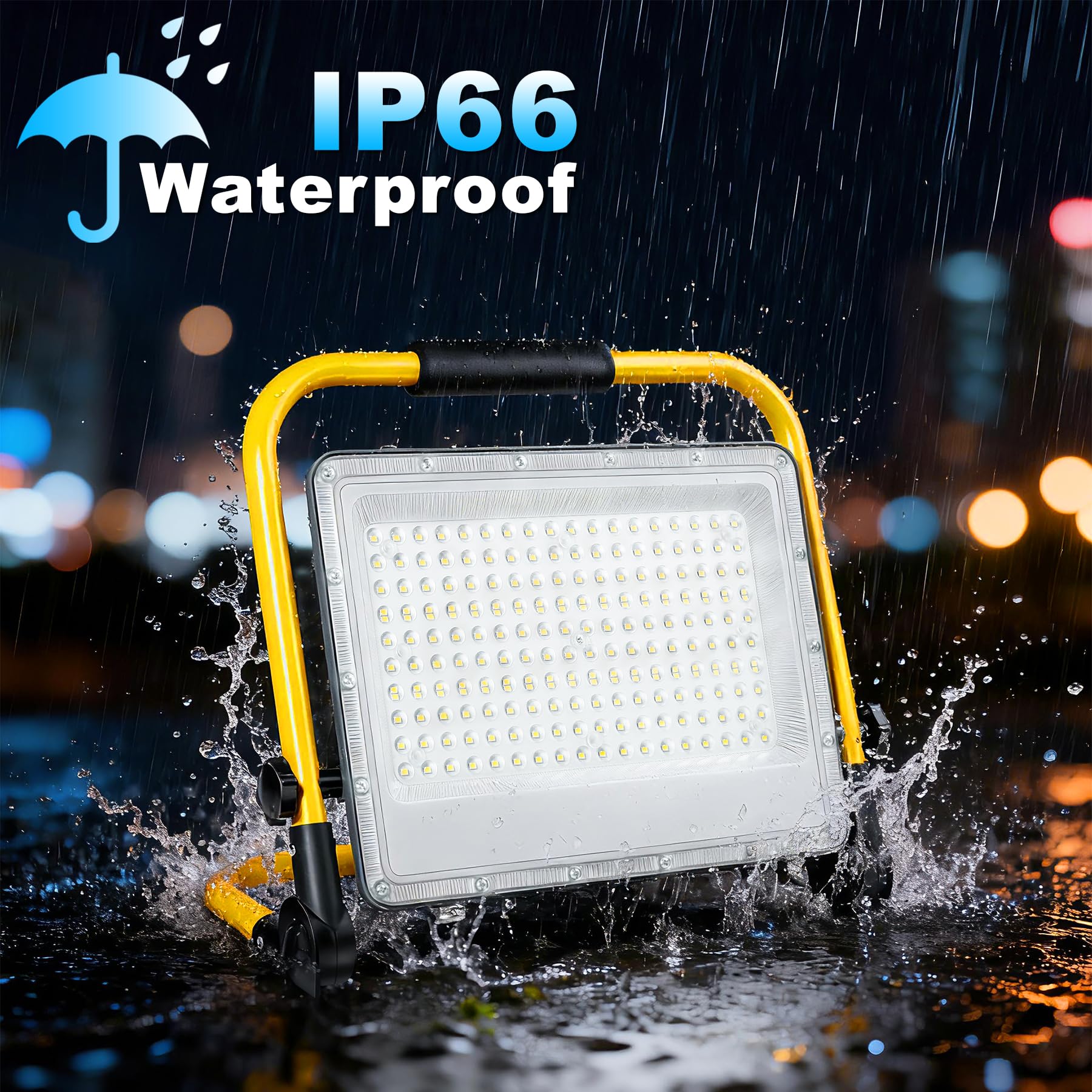 Faro da Lavoro LED 200W 20000 Lumen 6500K Bianco Freddo IP66 Impermeabile con Supporto Cavo 2m – Cantiere, Ristrutturazione Casa, Illuminazione Cartongesso