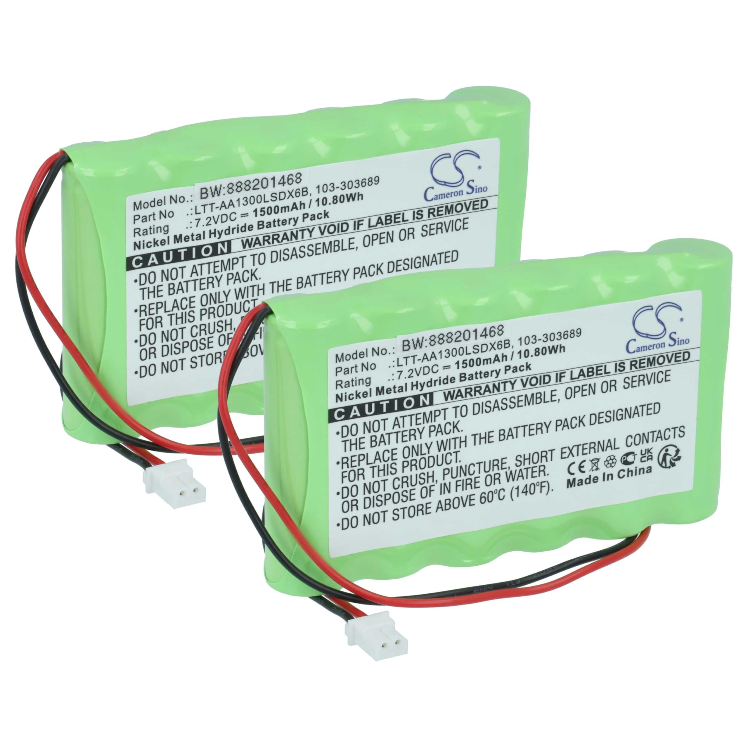 vhbw 2 x bateria kompatybilna z Visonic Central PM30, PowerMaster 30 Panel sterowania systemem alarmowym (1500 mAh, 7,2 V, NiMH)