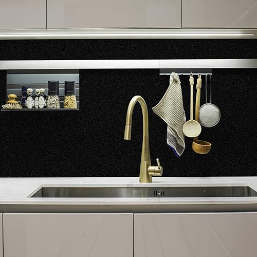 Miniatura 4 de Decoroom Papel tapiz negro brillante para despegar y pegar, papel adhesivo negro para encimeras impermeable, papel de pared decorativo autoadhesivo