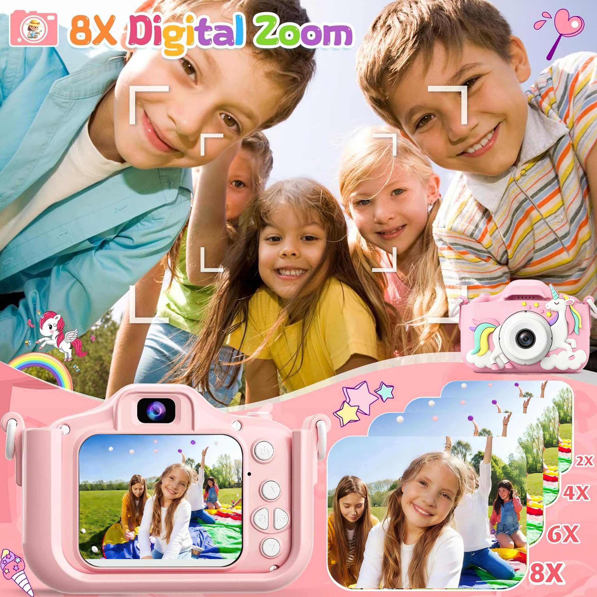 Kids Camera, Digital Camera for Girls 48 MP HD 1080P IPS Screen Dual Selfie Digital Toddler Video Camera Toy for Kids - Image 5
