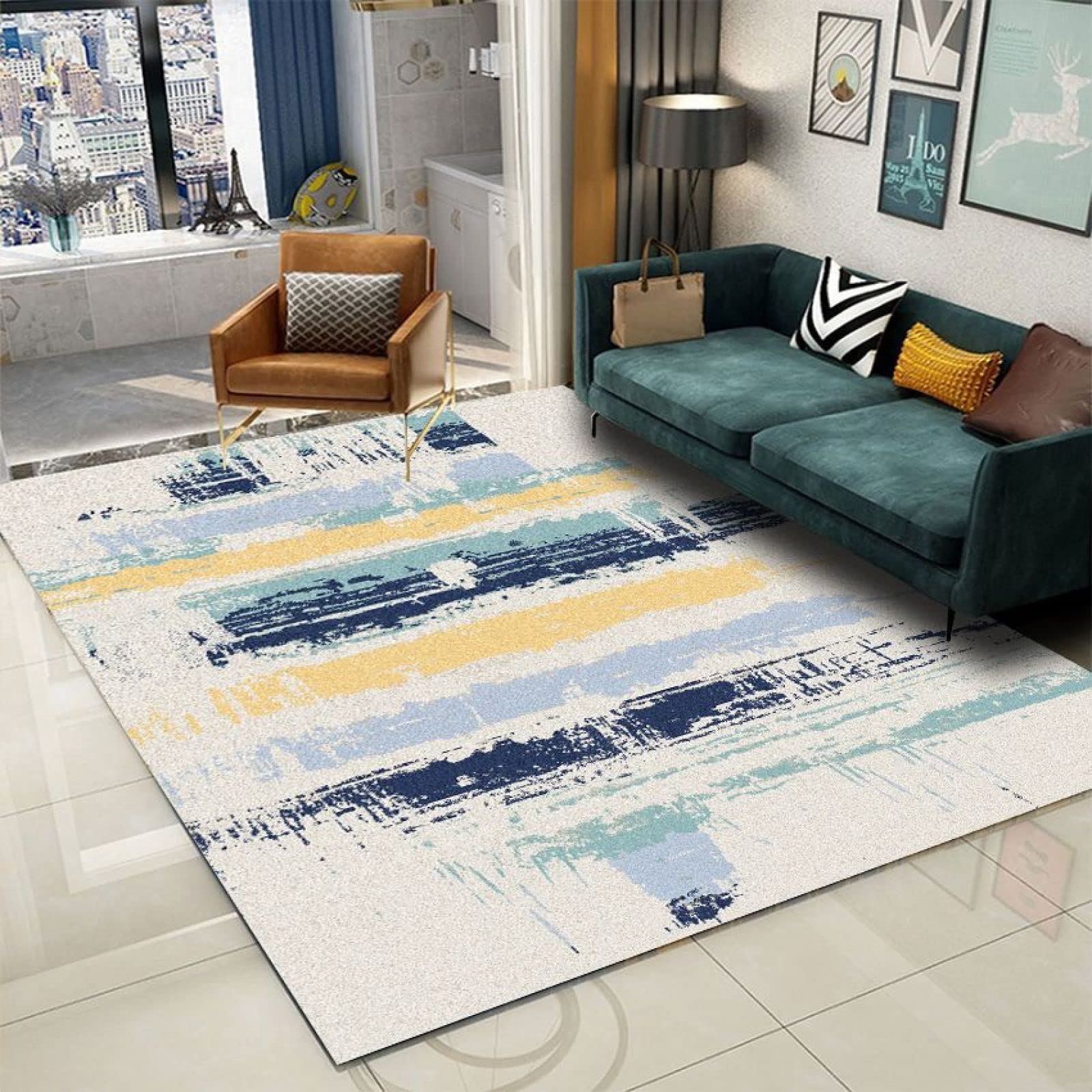 Felpudo Entrada Casa Beige Azul Amarillo Alfombra Salon Lavable Alfombra Entrada Casa Exterior Poliéster Felpudo Exterior Lluvia Suave Alfombras de Habitacion Salon Antideslizante Tapete 100x150
