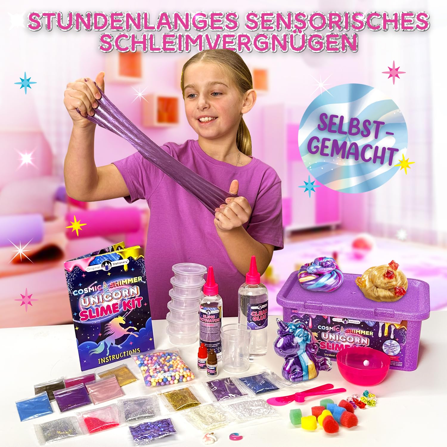 Original Stationery Kosmischer Schimmer Einhorn Set, -Spass - für Mädchen mit Lustigen -Zusätzen um im Dunkeln Leuchtenden Schleim und Mehr zu Machen