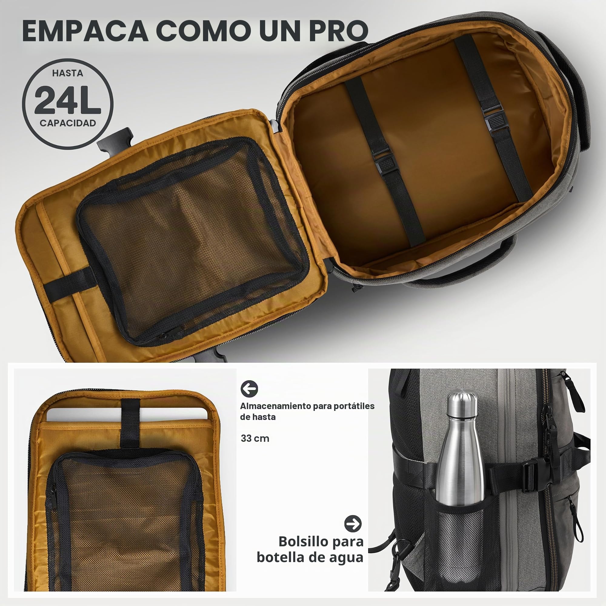 Cabin Max Evos Bolsa Viaje 40x30x20 Mochila Extensible de Mano híbrida con Ruedas (40 x 30 x 15 cm y 40 x 30 x 20 cm), Gris, 40x30x15, Equipaje de Mano Debajo del Asiento