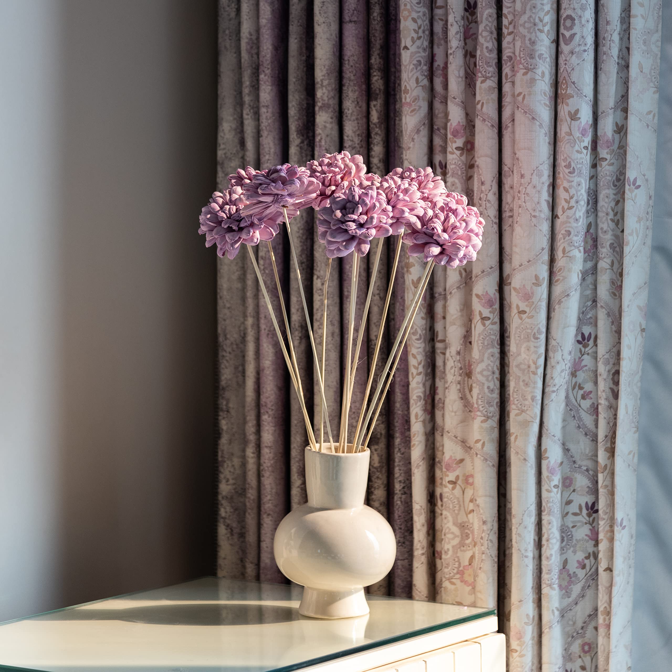 Flowers and Fillers 10 pcs Sola Fancy Flowers On Stem |8 cm Eco-Friendly Flowers for Home, Office, Bedroom, Table Decoration and Vase Fillers(Without Vase Pot)