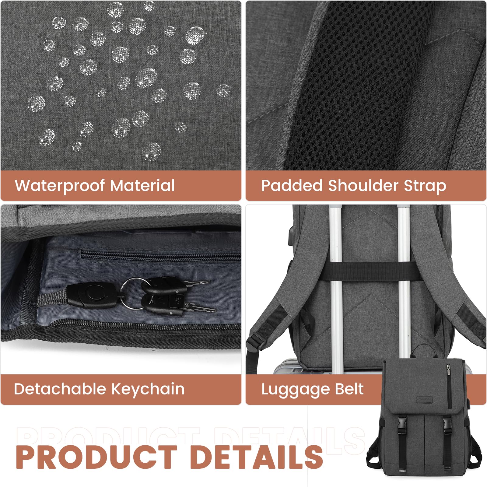 LOVEVOOK Zaino Donna Uomo Borsa Porta PC 15.6 Pollici Zainetto Donna con USB Zaino Scuola Media Superiore Antifurto Zaini Scolastici Impermeabile Laptop Backpack per Università Viaggi Ufficio
