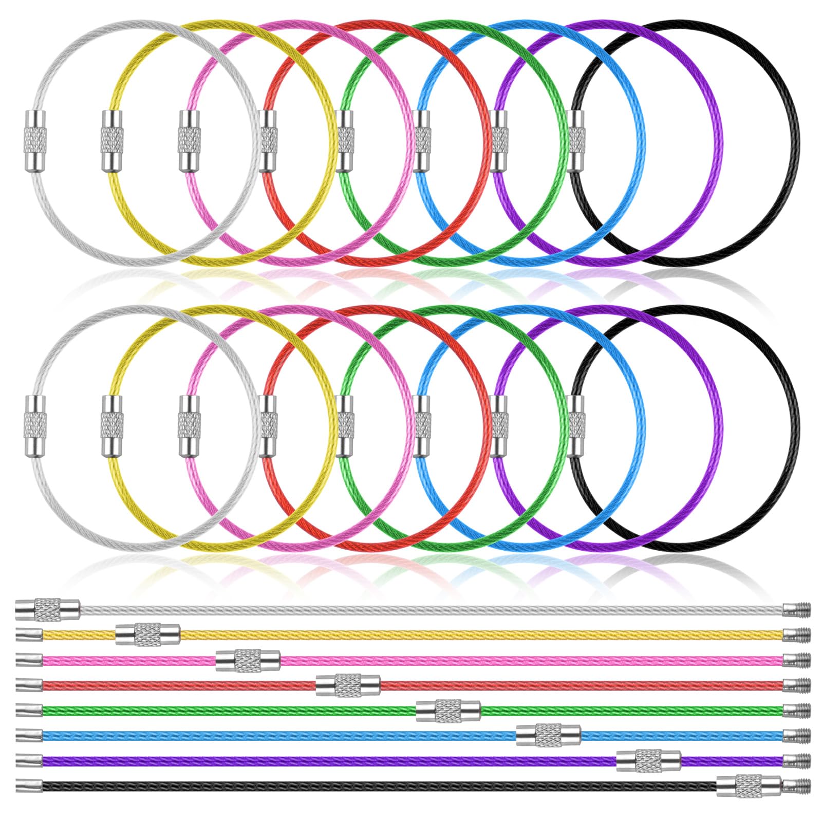 PEASUG 32 Pack Wire Keychain Cable, Cable Stainless Steel Key Ring, Luggage Tags Loops for Keyrings, Key Tags, Luggage Tags