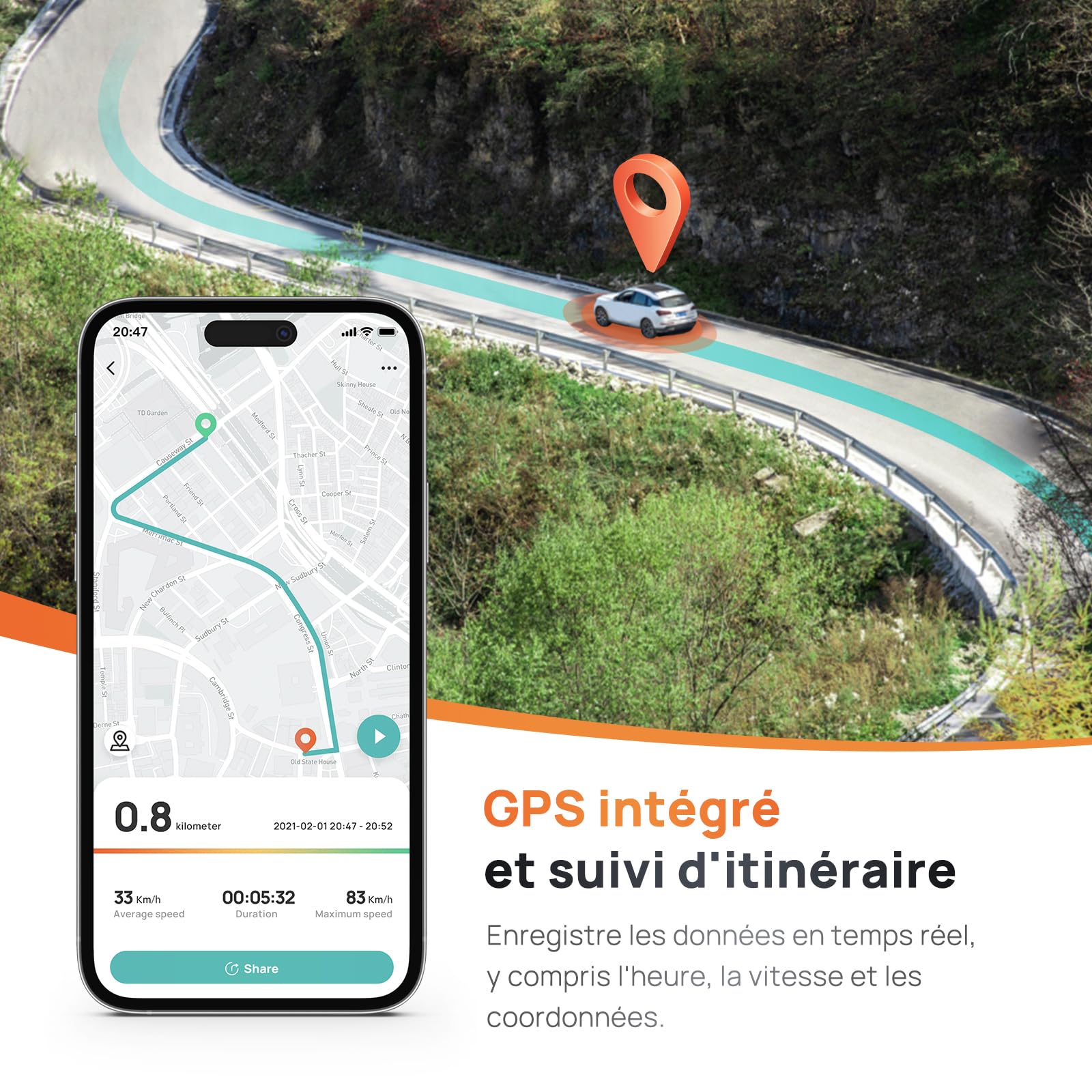 70mai 2.7K Dashcam Voiture Avant Arriere A500S Full HD Dash Cam Camera Voiture 1944P+1080P avec GPS Voiture et WiFi Intégrés, Enregistrement en Boucle, Mode Parking 24H et ADAS, Contrôle Via App