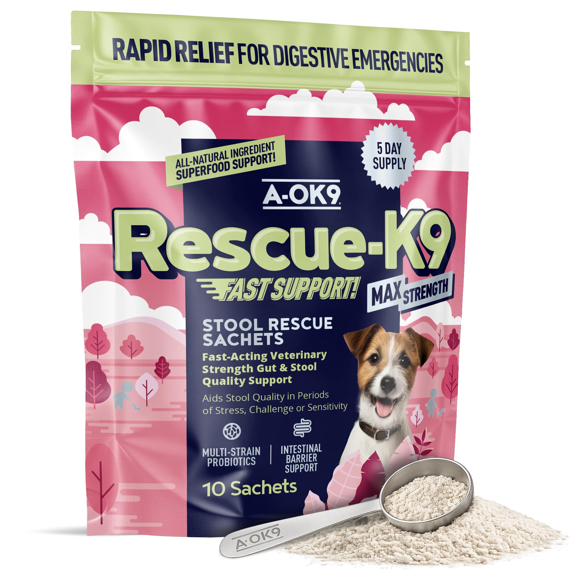 A-OK9 Dog Probiotics for Gut Health – Digestive Support Supplement Powder 10 Sachets – Prebiotics for Diarrhea Treatment, Gut Balance & Firm Stools – Dog Tummy Settler All Breeds - Made in UK