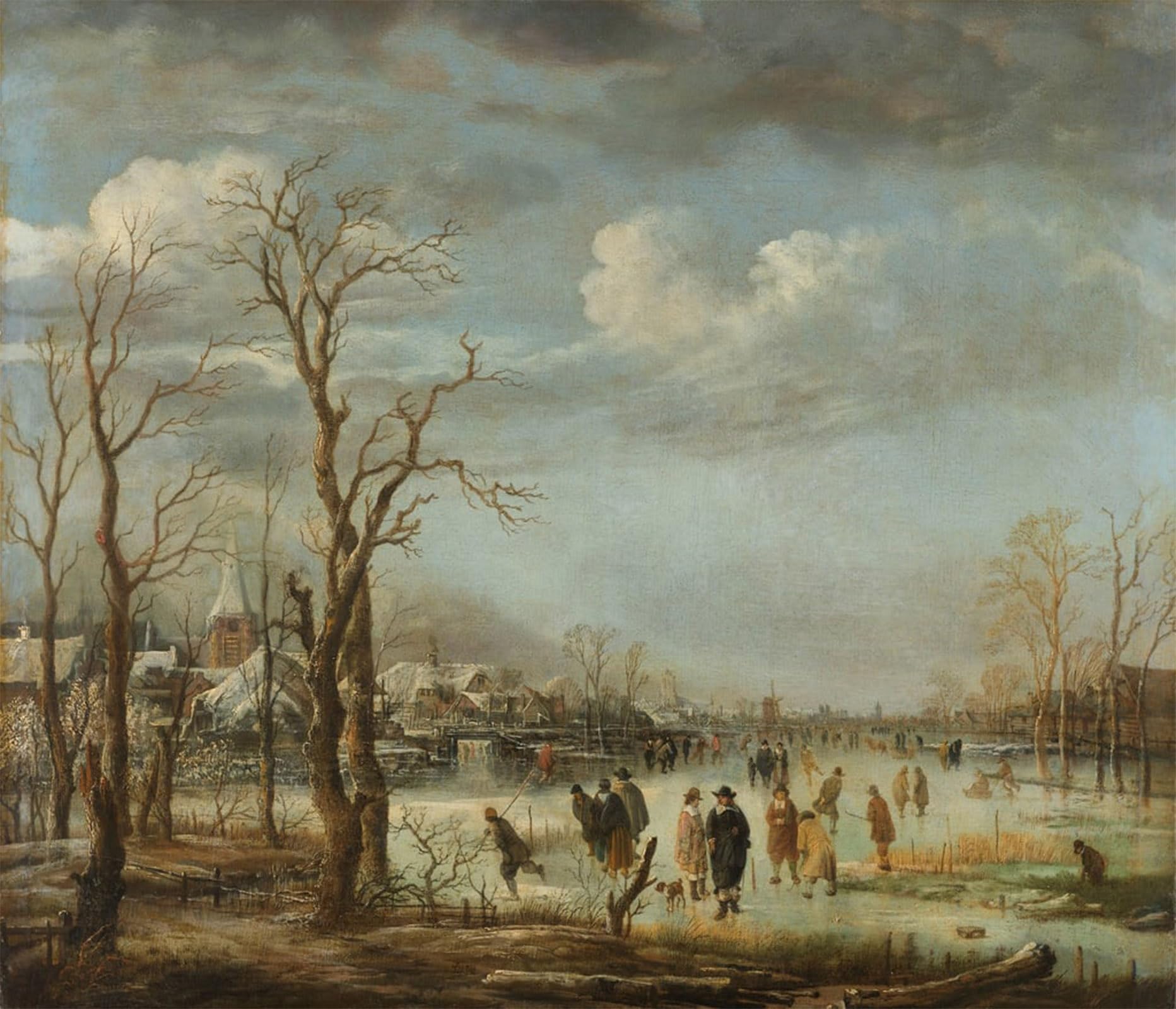 ARTXLXXBN Famous Painting Canvas Artwork Graffiti Print River View in the Winter by Aert Van Der Neer Portrait Canvas Image for Home Decor 60x90cm