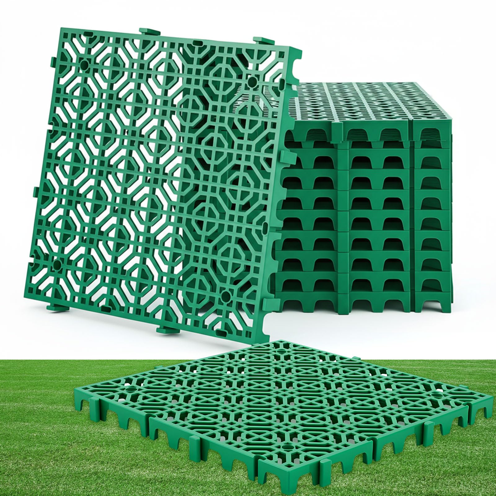 10 Pcs Ground Protection Mats, Green Interlocking 15.7 x 15.7 in