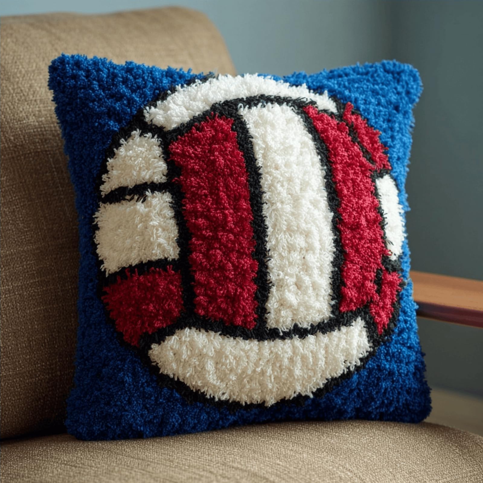 XDEGHUANGSS DIY Latch Hook Pillow Cover Kit,43x43 cm,Volleyball