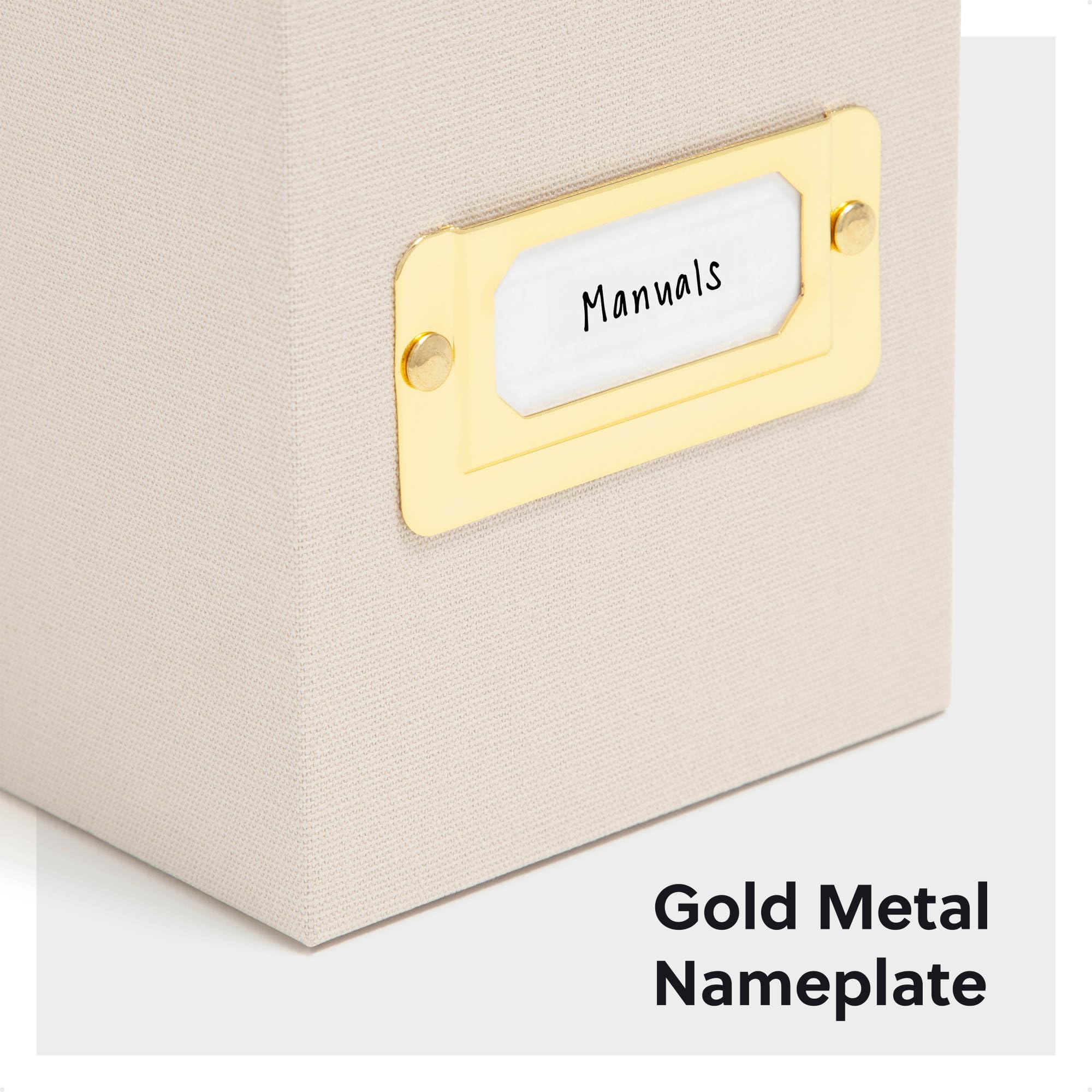 SMEAD Aktenbox mit Klappdeckel, 25,4 x 9,4 x 33 cm, Beige, Naturleinen, goldfarbenes Metallschild (70232)