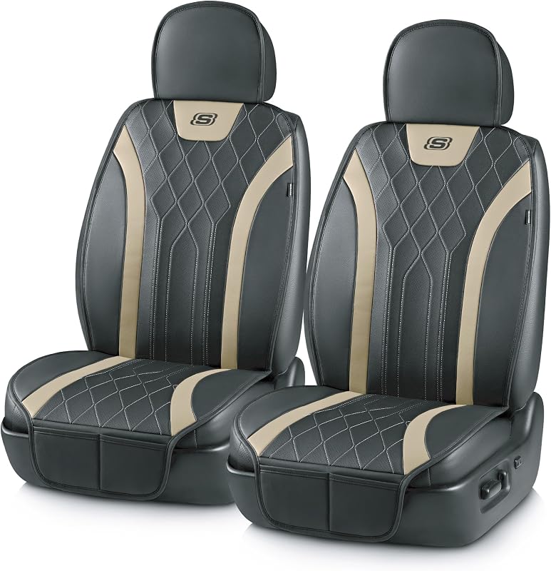 Capa para Banco Automotivo Skechers MAX Cushioning em Couro com Memory Foam, Dianteira, Bege, Kit com 2
