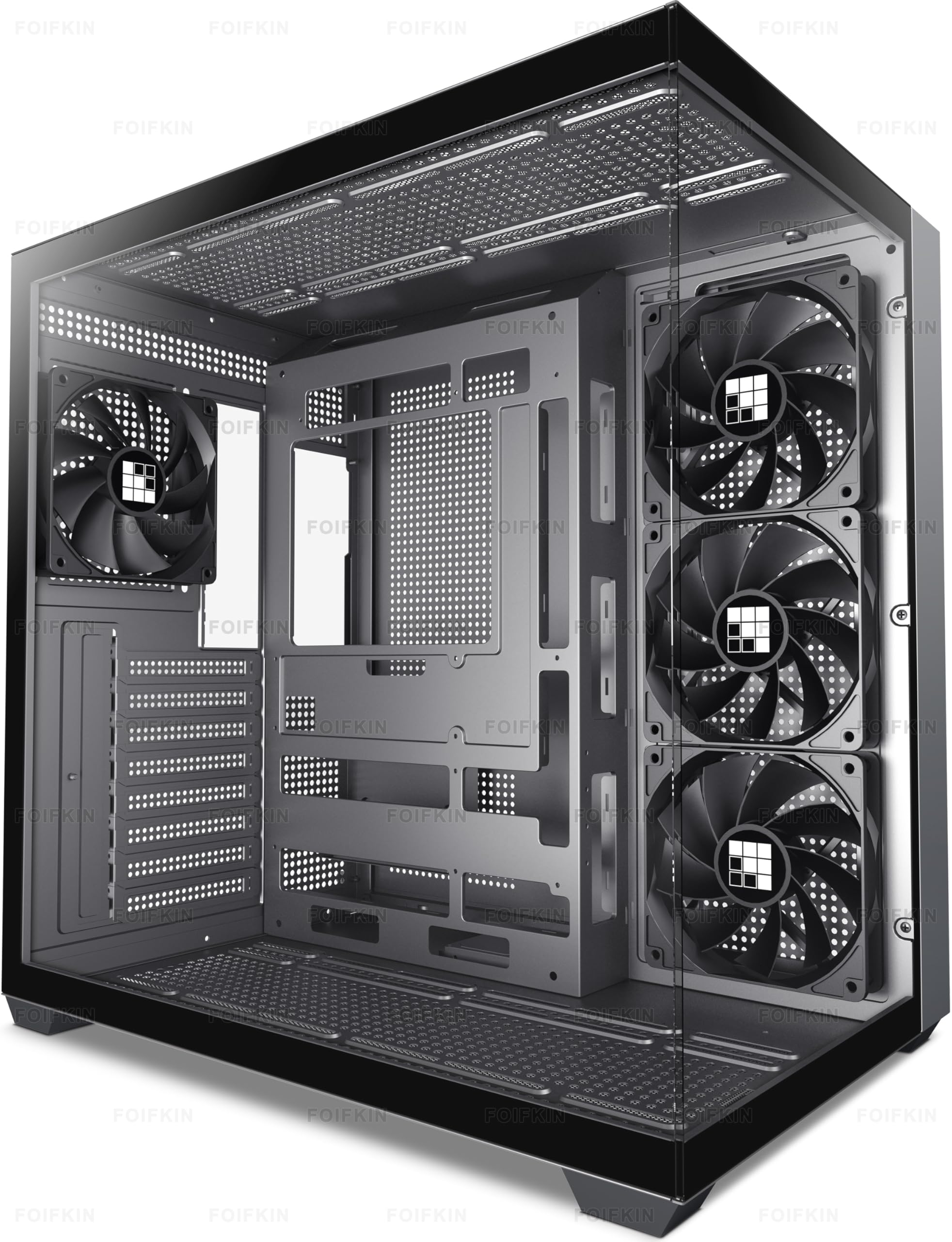 FOIFKIN F300 PC Gehäuse ATX mit 4 ohne RGB-Lüfter,Hoher Luftstrom Mid-Tower Computer Gehäuse,Gaming PC-Gehäuse Big Tower,ATX Gehäuse Schwarz,mit Type-C,360mm Radiator Computergehäuse (Schwarz, F300)