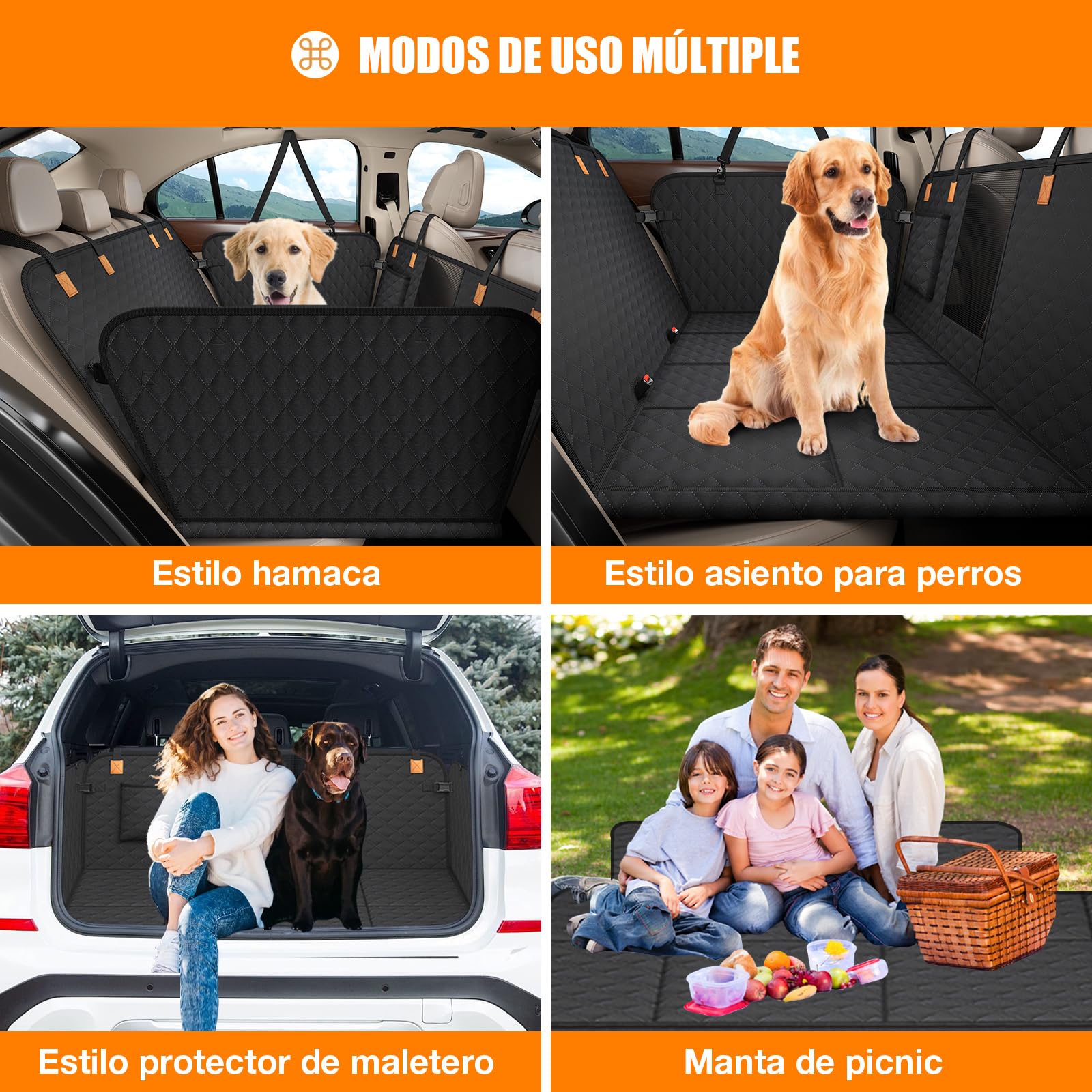 Protector Coche Perros Asiento Trasero [127x62cm],Funda Coche Perro,Impermeable, Antideslizante, Base Rígida (136kg) - SUV y Familiares - Incluye Bolsillo y Malla