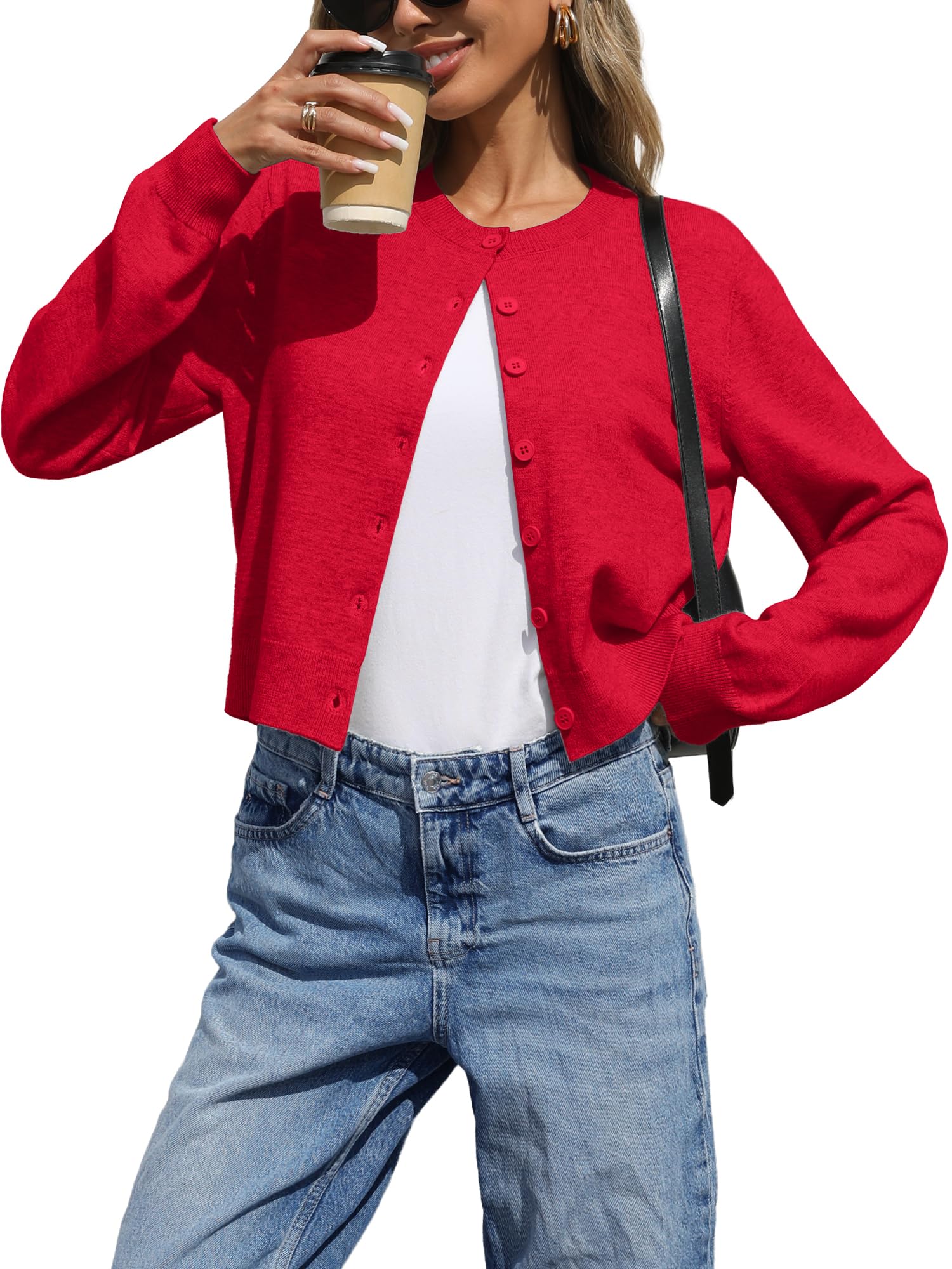 ELLEVEN Womens Cropped Cardigan Sweaters Light Weight Knit Sweater Cute Short Button up Cardigans Trendy Fashion Clothing
