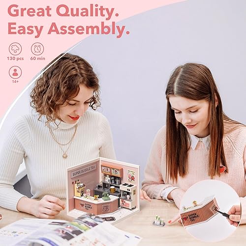 Miniatura 3 de Rolife Juego de construcción de casas de plástico para bricolaje, casa de muñecas en miniatura con LED para mini figuras, juguetes de construcción,