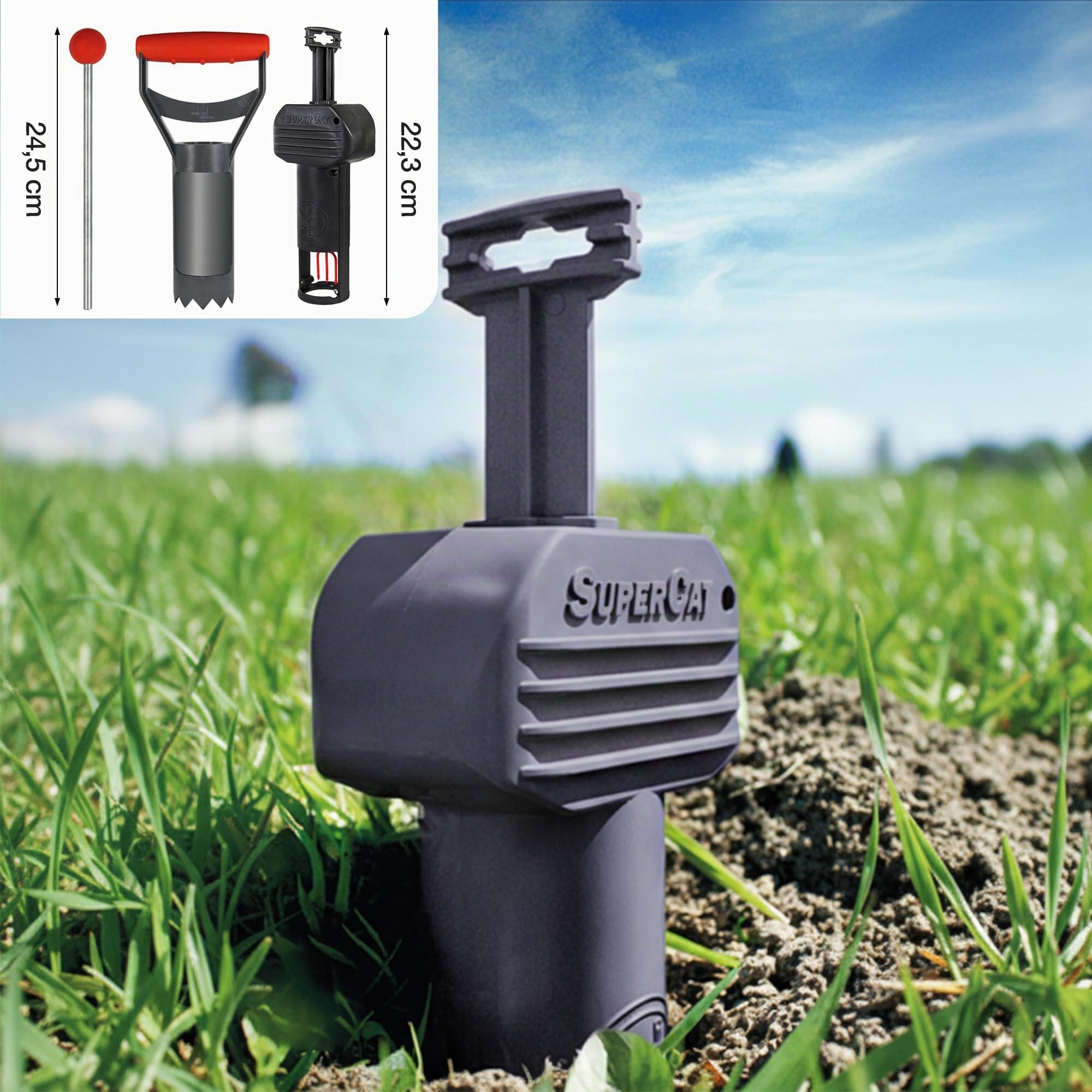 SWISSINNO Trampa para Topillos con Sonda SuperCat Incluida – Trampa Mecánica para Roedores Subterráneos, Control de Jardín, Reutilizable, Instalación en Túnel Vertical – 2 Trampa + 1 Sonda