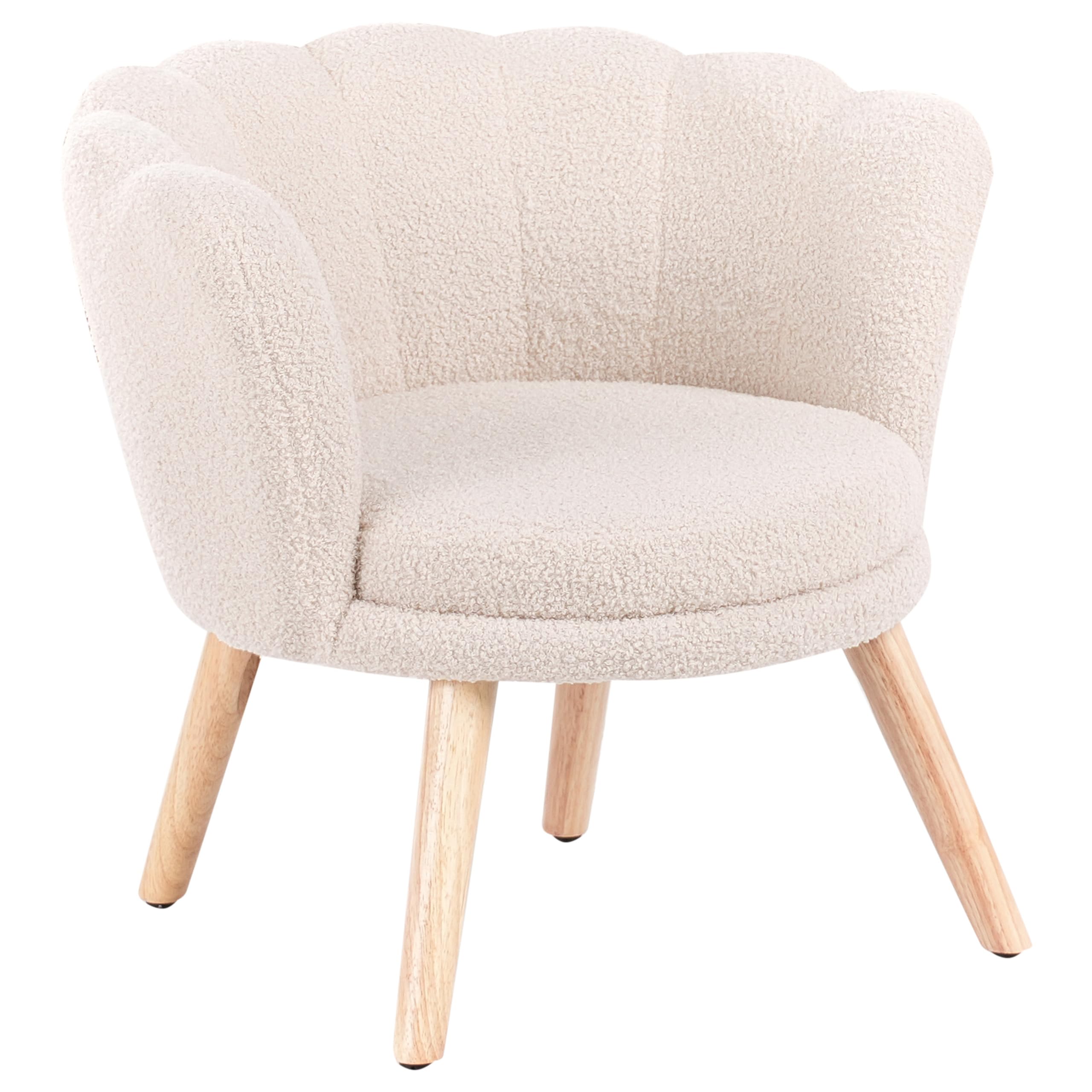 Kindersessel Polstersessel Bouclé für Kinder Holzbeine Hellbeige Halby