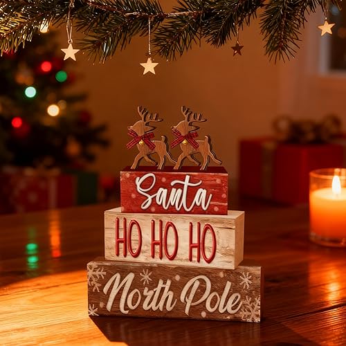 Miniatura 2 de 4 piezas de decoraciones navideñas para interiores – Decoración de mesa de alce de madera para el hogar – Centro de mesa de Navidad para mesa –
