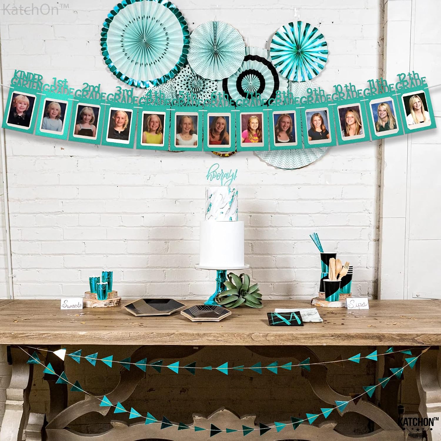 KatchOn, K-12 Graduation Photo Banner 5x7 - Large, 10 Feet | Grad Picture Banner, Teal Grad Decorations Class of 2026 | Graduation Decorations 2026, Picture Display