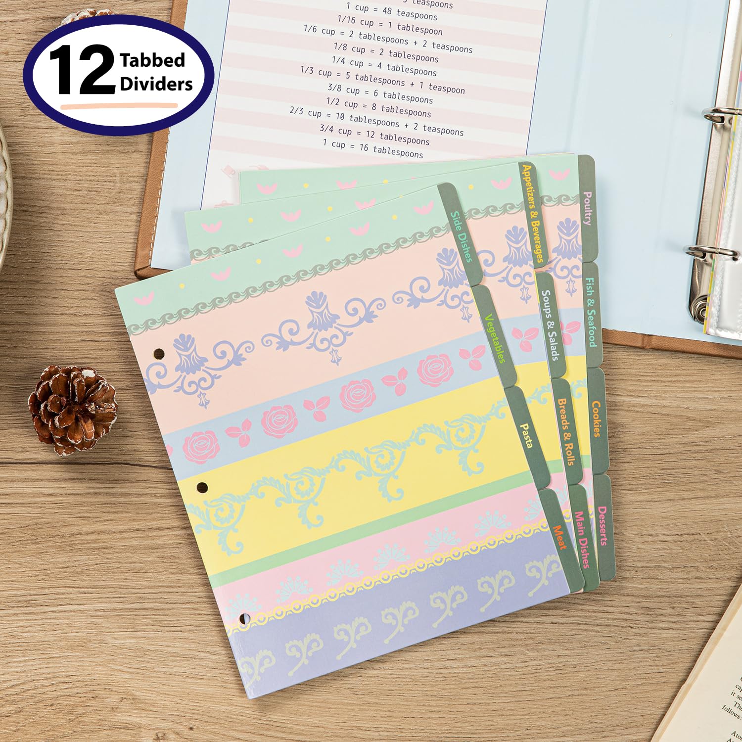 COFICE Ricettario per scrivere le tue ricette, 21,5 x 24,9 cm, raccoglitore ad anelli con copertina in similpelle PU, biglietti da 10 x 15 cm e divisori a schede, marrone