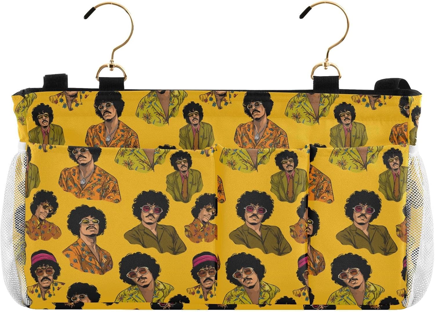 Bedside Storage Basket Organizer Hippie Style Man Yellow Hanging Bed Organizer Storage Bag for Headboards Bunk Beds Dorm Rooms Book Phone Magazine Holder storage para controles de tv