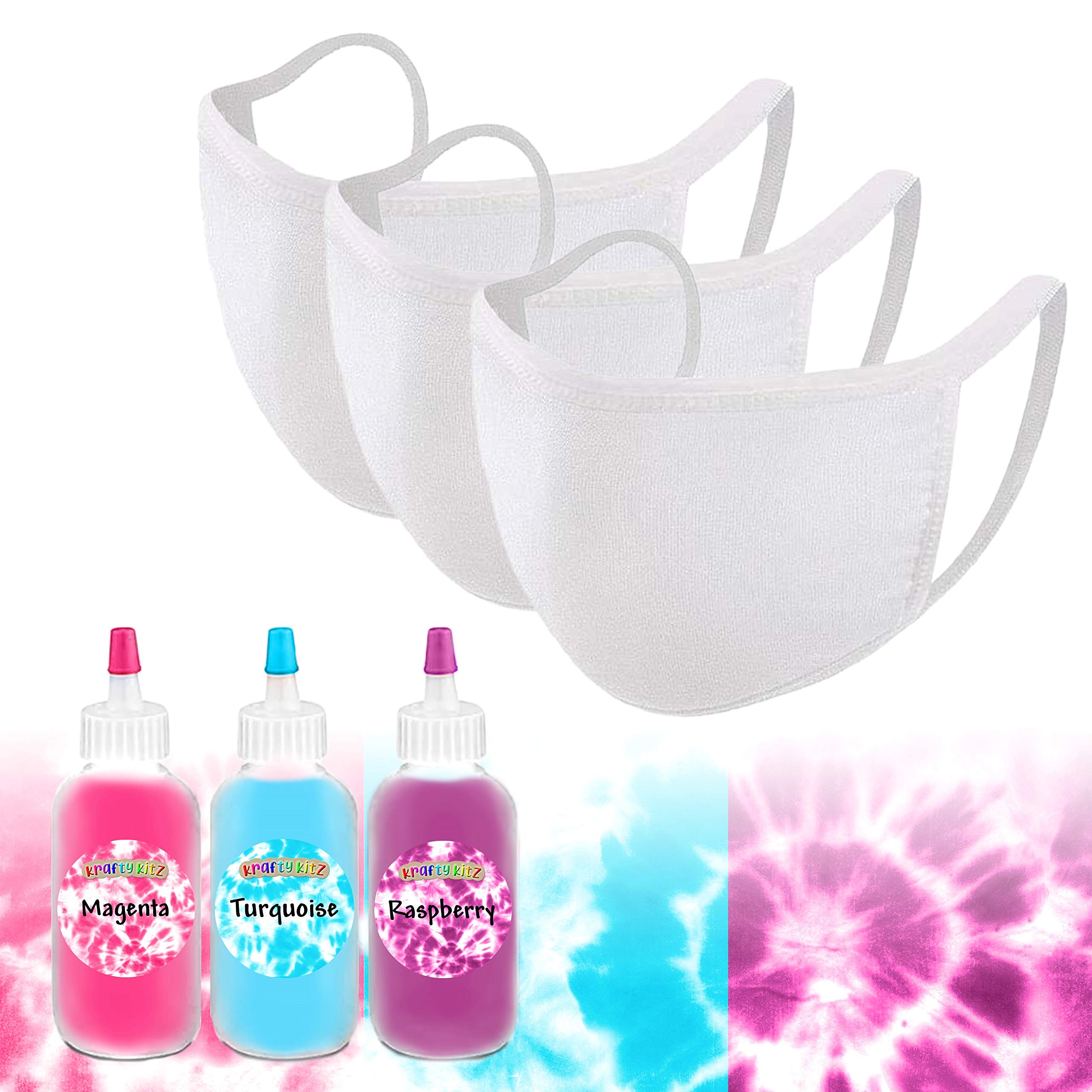 Perfectware - PW Cotton Candy Tri-Color Mask Kit Essentials Tie Dye Mask Kit - DIY Back to School Tie Dye Masks - Cotton Candy Tri-Color Kit - Krafty Kitz, Magenta, Türkis, Himbeere