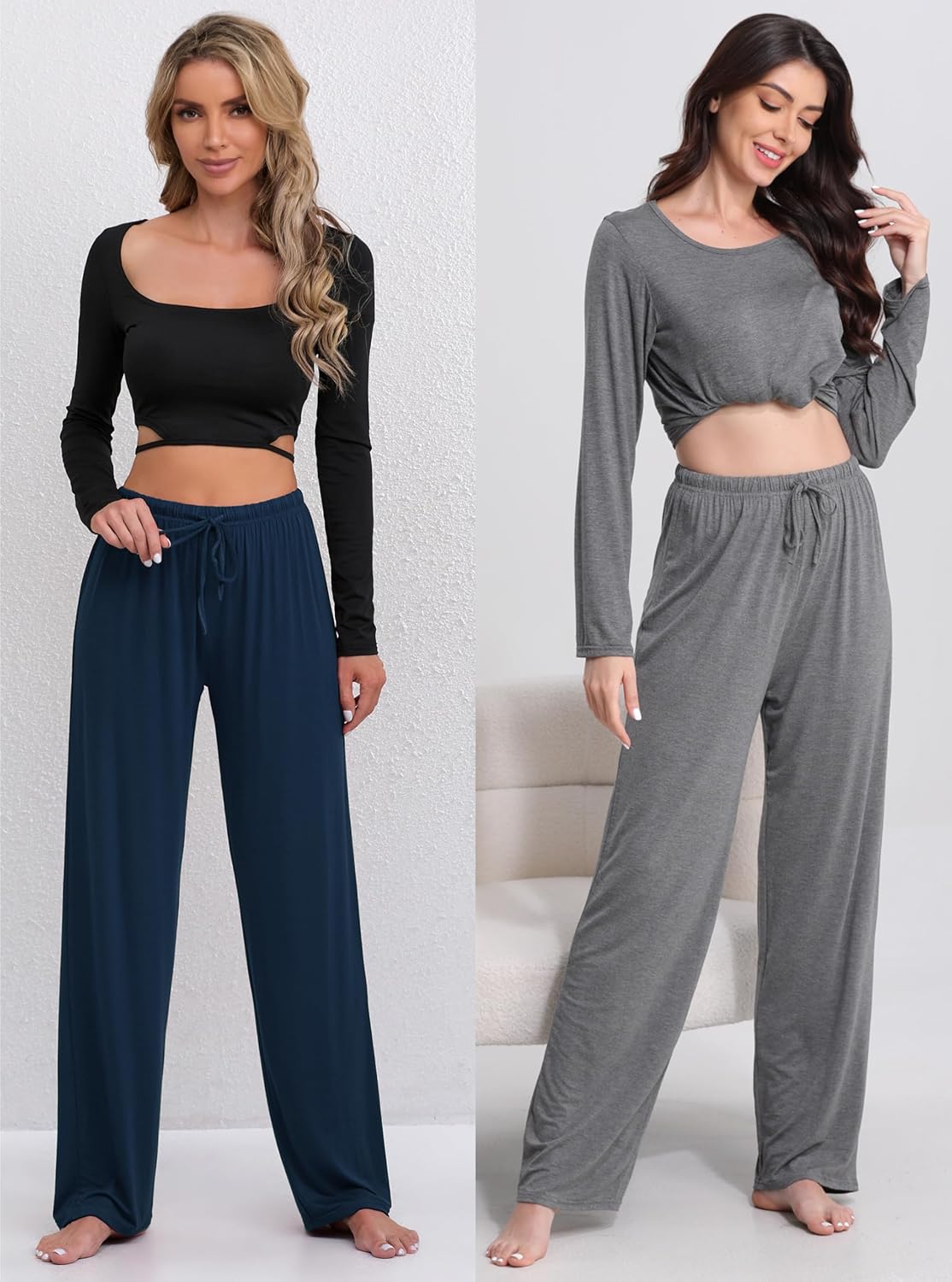 FEQO 3 Pack Women's Lounge Pants Wide Leg Yoga Pants Soft Pajama Bottoms Drawstring Casual Loose Sweatpants - Image 5