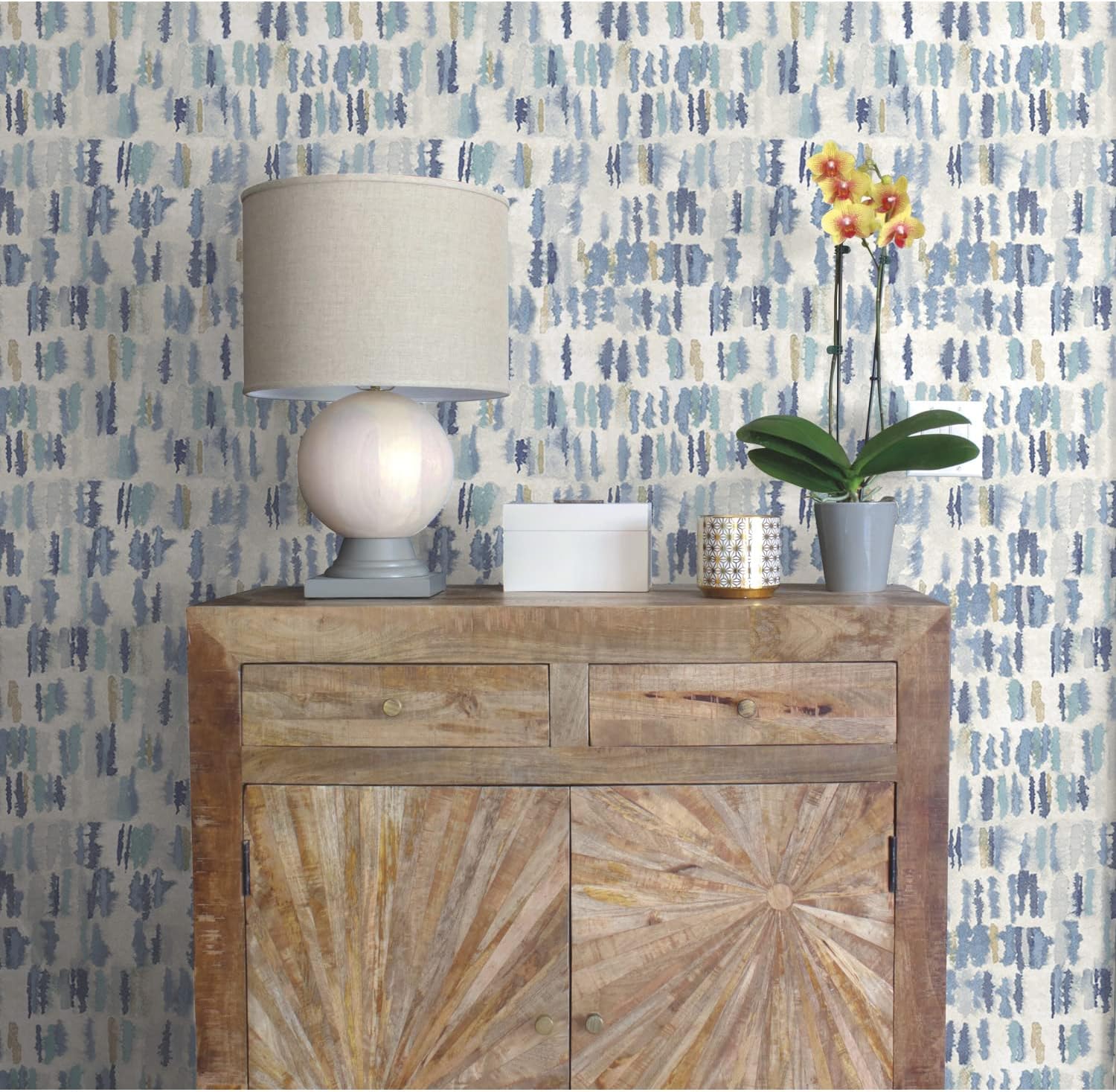 RoomMates RMK12533RL Blue Watercolor Fountain Peel and Stick Wallpaper