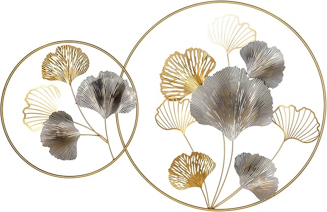 HOMCOM 3D Metal Wall Art Modern Ginkgo Leaves Hanging Wall Sculptures Home Decor for Living Room Bedroom Dining Room, Gold