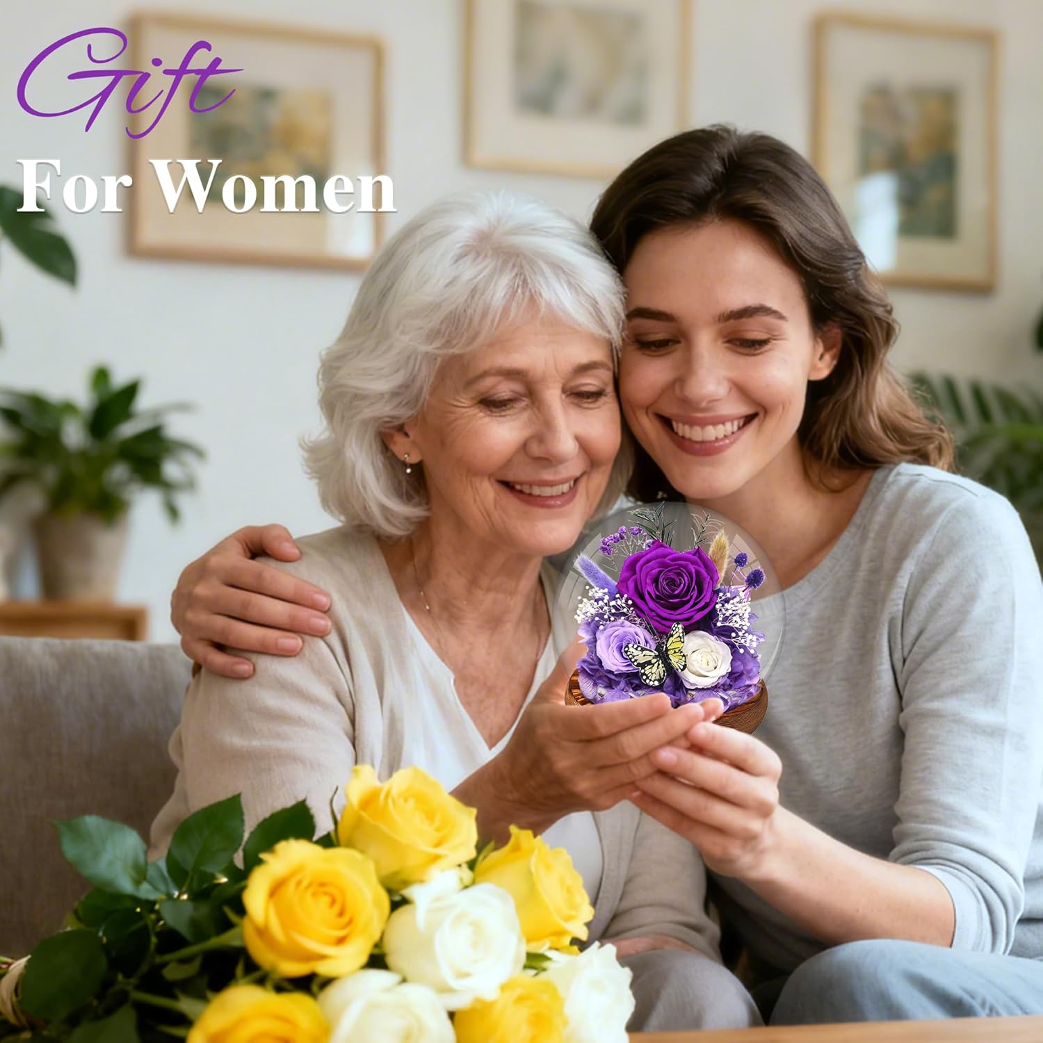 Purple Rose Gifts for Mom Birthday Gifts for Women | Forever Rose Mothers Day Gift for Grandma Mom Sister Daughter Wife Birthday | Fresh Flowers for Delivery Prime Real Flowers in Glass Dome