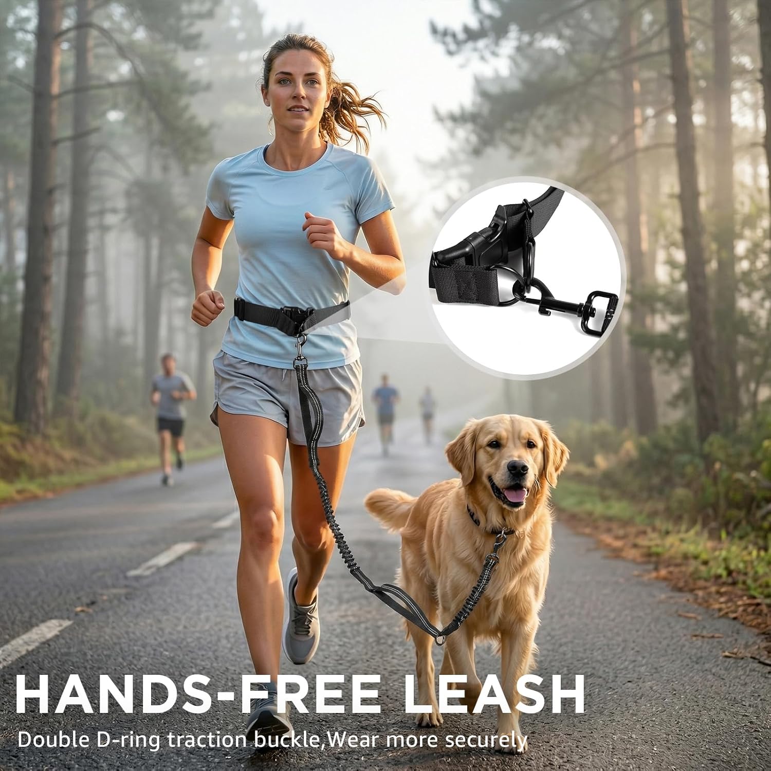 Hands Free Dog Leash with Waist Pack Featuring 4 Metal Clips - Adjustable Leash with Reflective Stitching and Shock Absorbing Design for Walking, Jogging, Hiking, Running and Training Pets