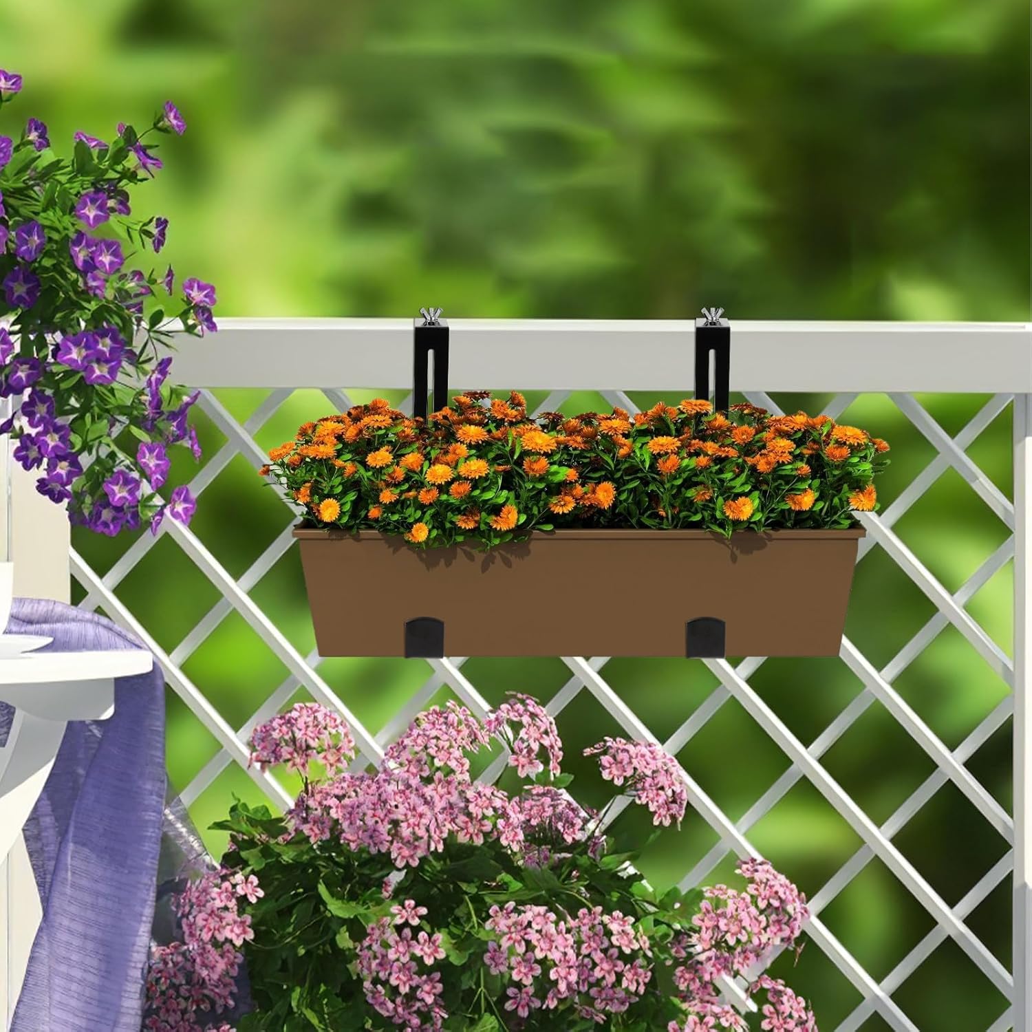 HOMSFOU 2pcs Adjustable Plant Hanger Hooks for Balcony Railing 15cm Metal Window Box Brackets Suitable for 5-10.5cm Outdoor Fence Planters and Hanging Flower Pots