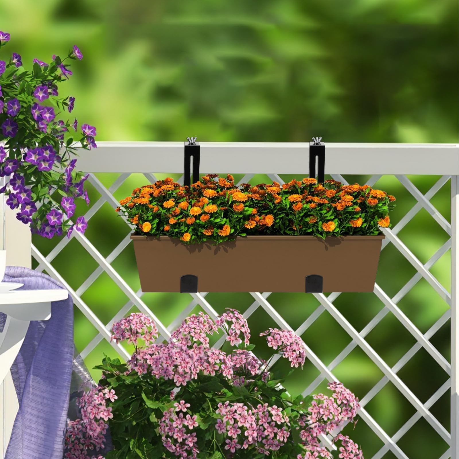 IMIKEYA 2 Stück Verstellbare Blumenampelhalter aus Eisen Robuste Balkon Blumenkastenhalterung für Wand und Geländer Einfache Montage Schwarz