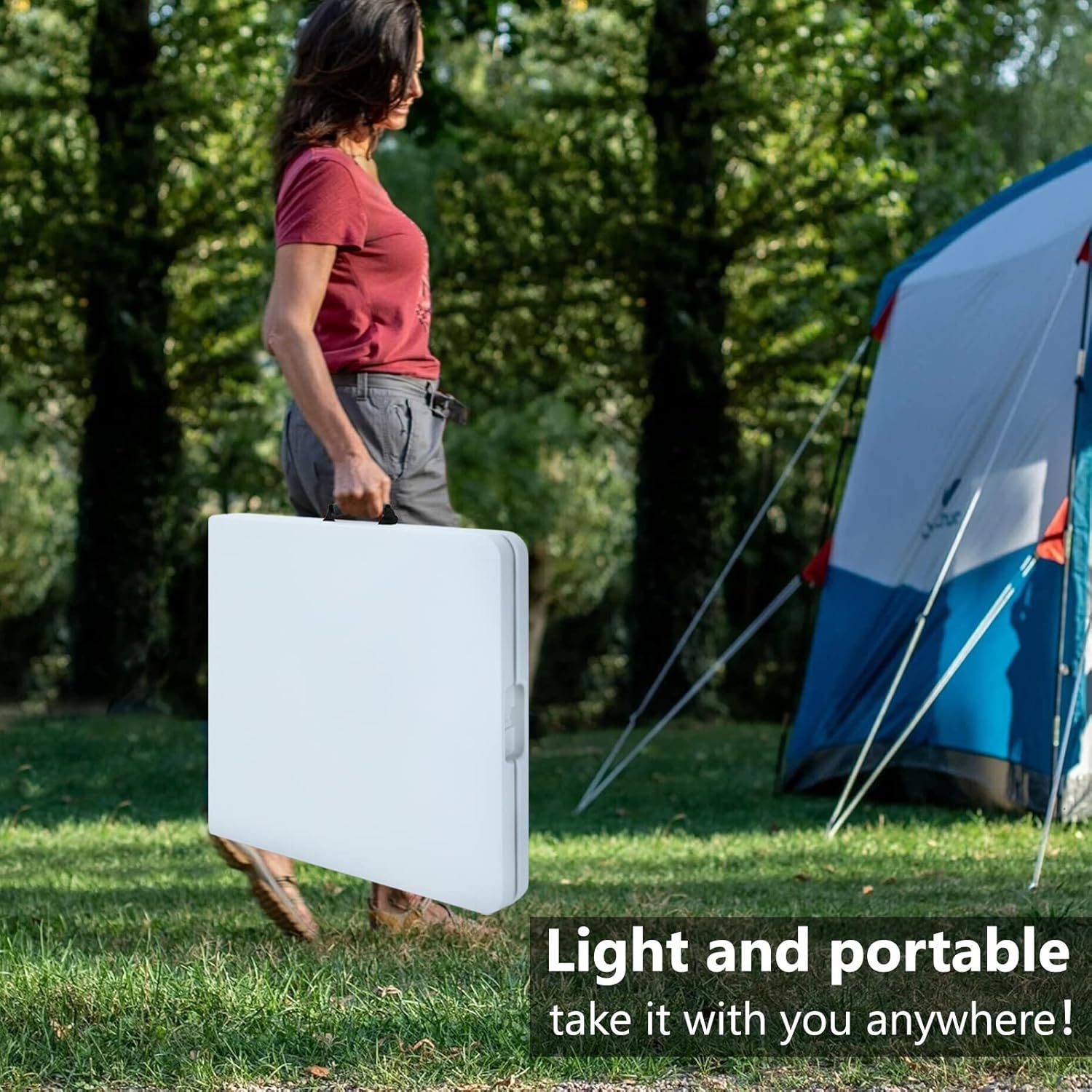 ABCCANOPY 4ft Plastic Folding Table,Heavy Duty Picnic Table w/Handle for Indoor Outdoor, 48x24 Inches