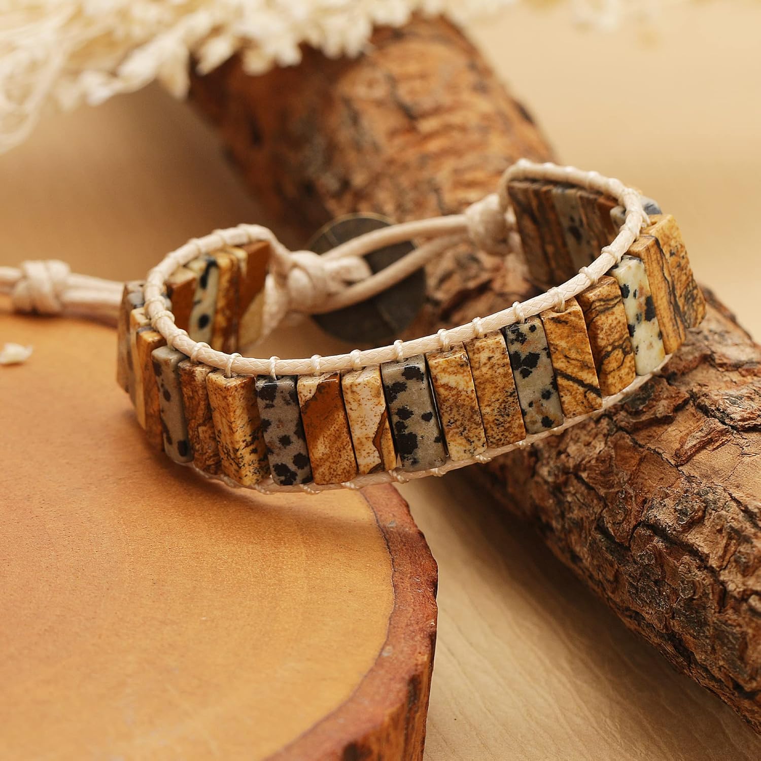 HZDK 7 Chakra Stone Bracelets for Women,Handmade Healing Crystal Jasper Beads Bracelet with Tree of Life Button Women Jewelry Gifts - Image 4