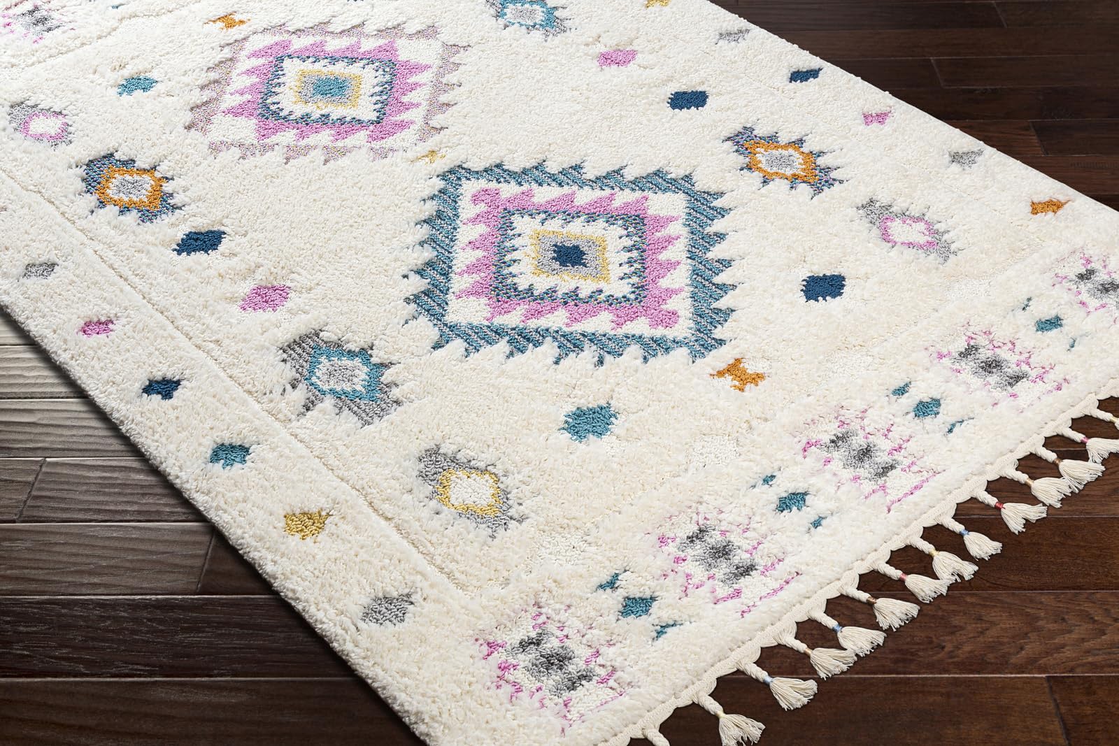 Livabliss SUVA Teppich Wohnzimmer Boho, großer Teppich Schlafzimmer 160x213 cm - Teppiche für Esszimmer mit geometrischem Muster, Skandinavischer Wohnzimmerteppich modern in Creme, Blau, Lavendel