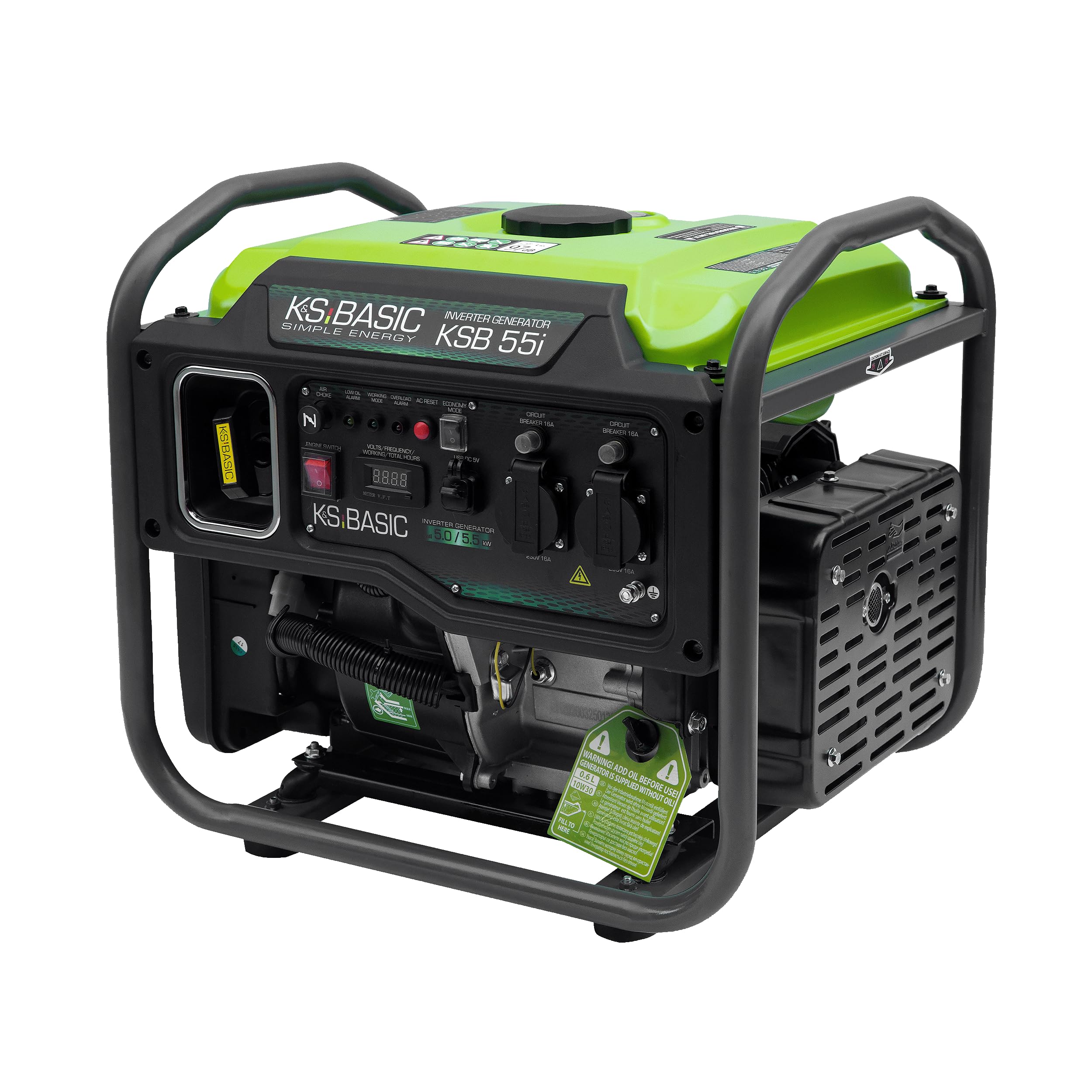 K&S Basic 55i Generatore inverter da 5000 W, potenza nominale 5500 W, potenza massima, generatore di emergenza a benzina, onda sinusoidale pura, modalità ecologica, generatore di corrente per casa