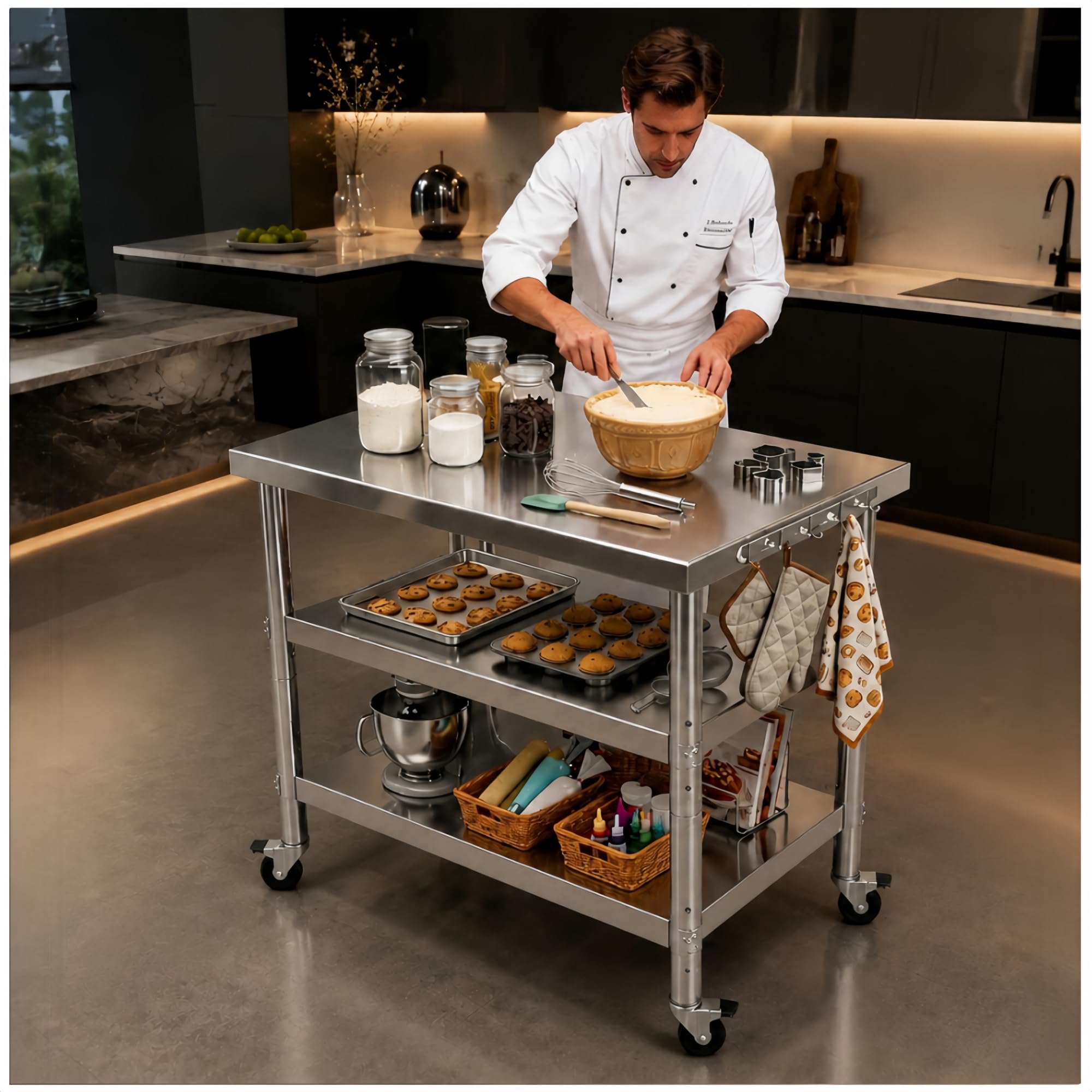 Stainless steel kitchen prep work table,available in fixed or with Wheels