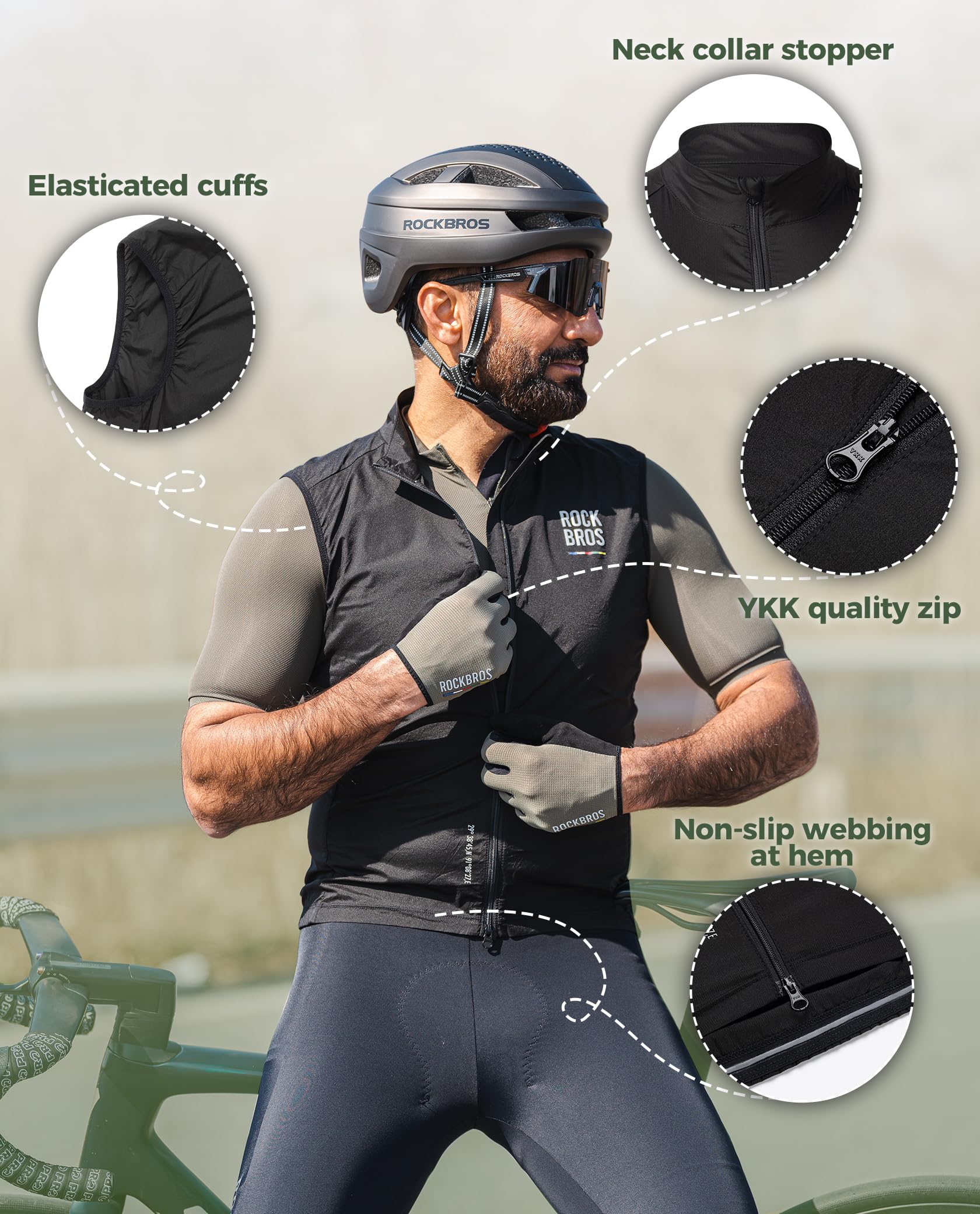ROCKBROS Road to Sky Fahrradweste Herren Winddichte Leichte Radweste Sonnenschutz Laufweste Ärmellos Fahrradjacke Feuchtigkeit Wicking Schnell Trocknend Frühling & Herbst S-XXL