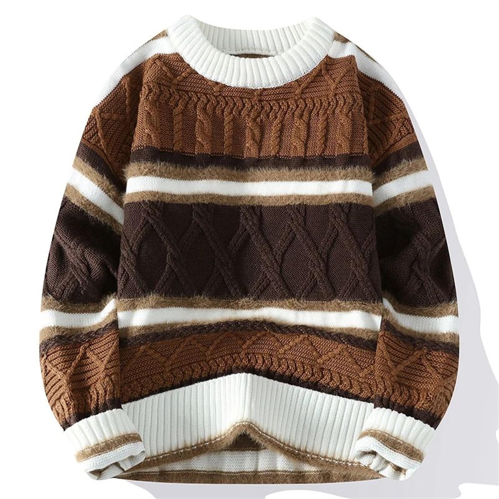 XLGBDDZ Men's Knit Sweater, Winter Thicken Mens Warm Sweater Long Sleeve Crew Neck Pullovers Fashion Casual Vintage Sweater(Khaki,XL)