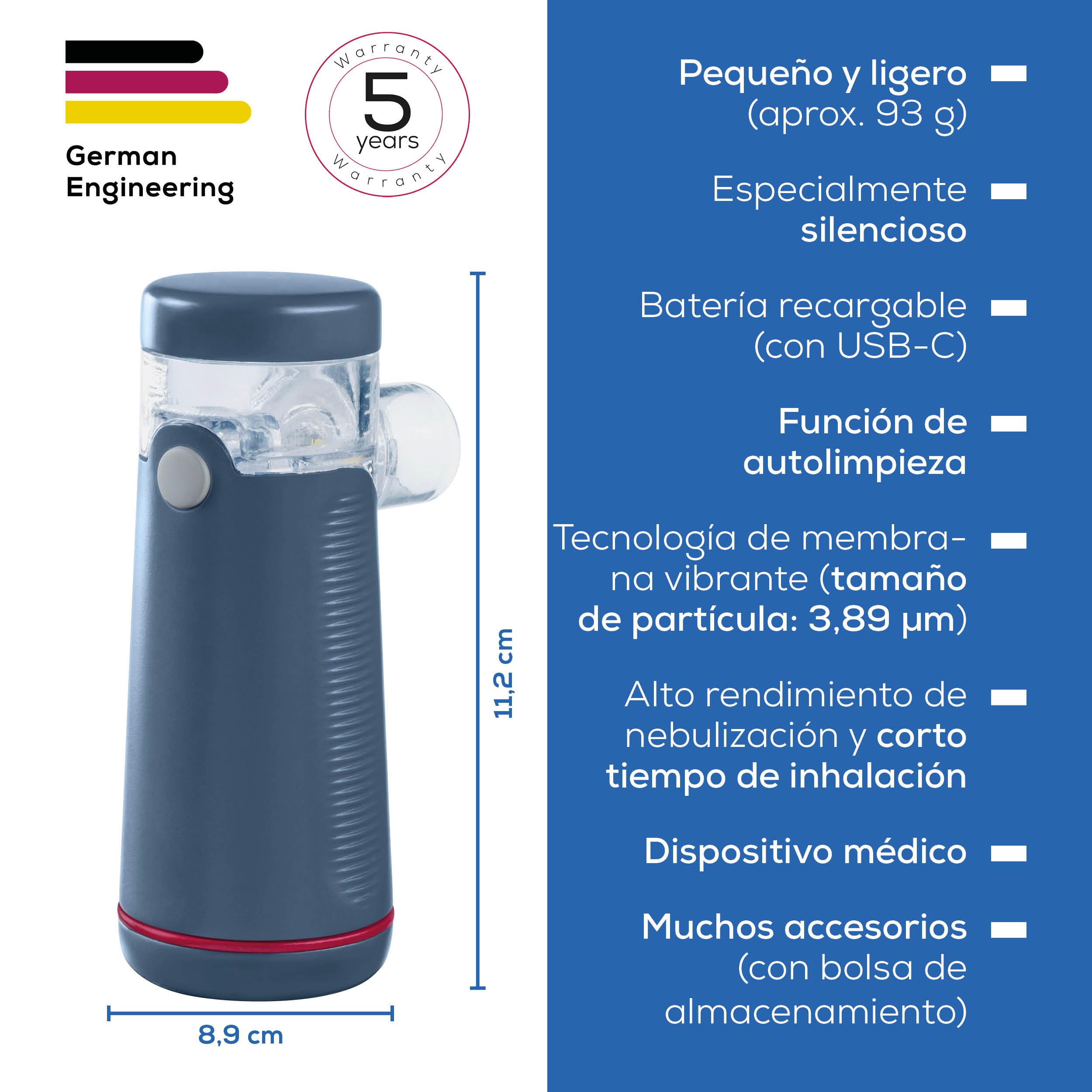 Beurer IH 49 Nebulizador Portátil Inhalador para Niños y Adultos, Resfriados, Asma, Batería Recargable