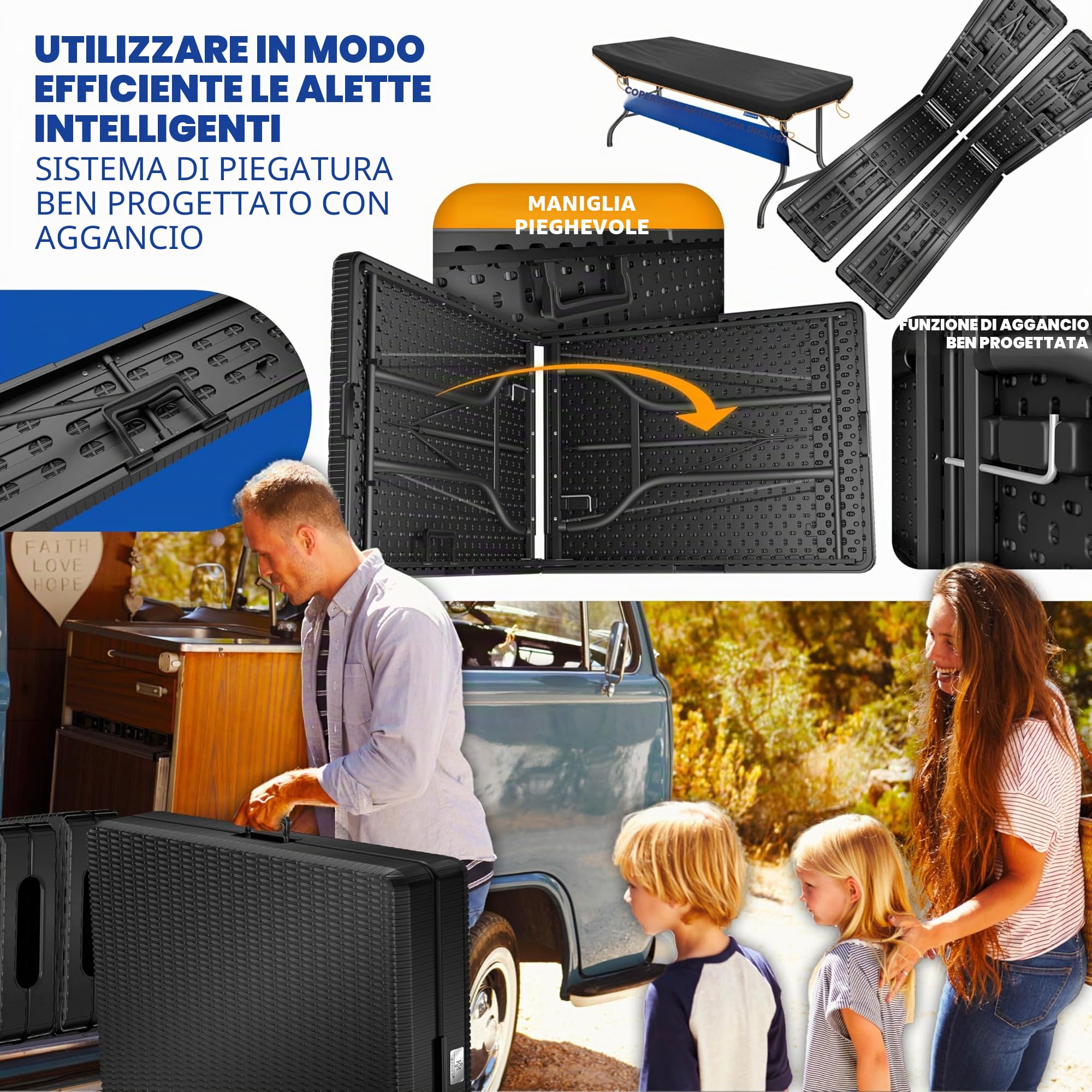 KESSER® Set tenda da birra - Set da 3 pezzi, Tavolo + 2 x Panca, per Interni - Esterni, AxLxP - 73x180x75 cm, Plastica, Set da Giardino in simil Rattan, Pieghevole, Nero