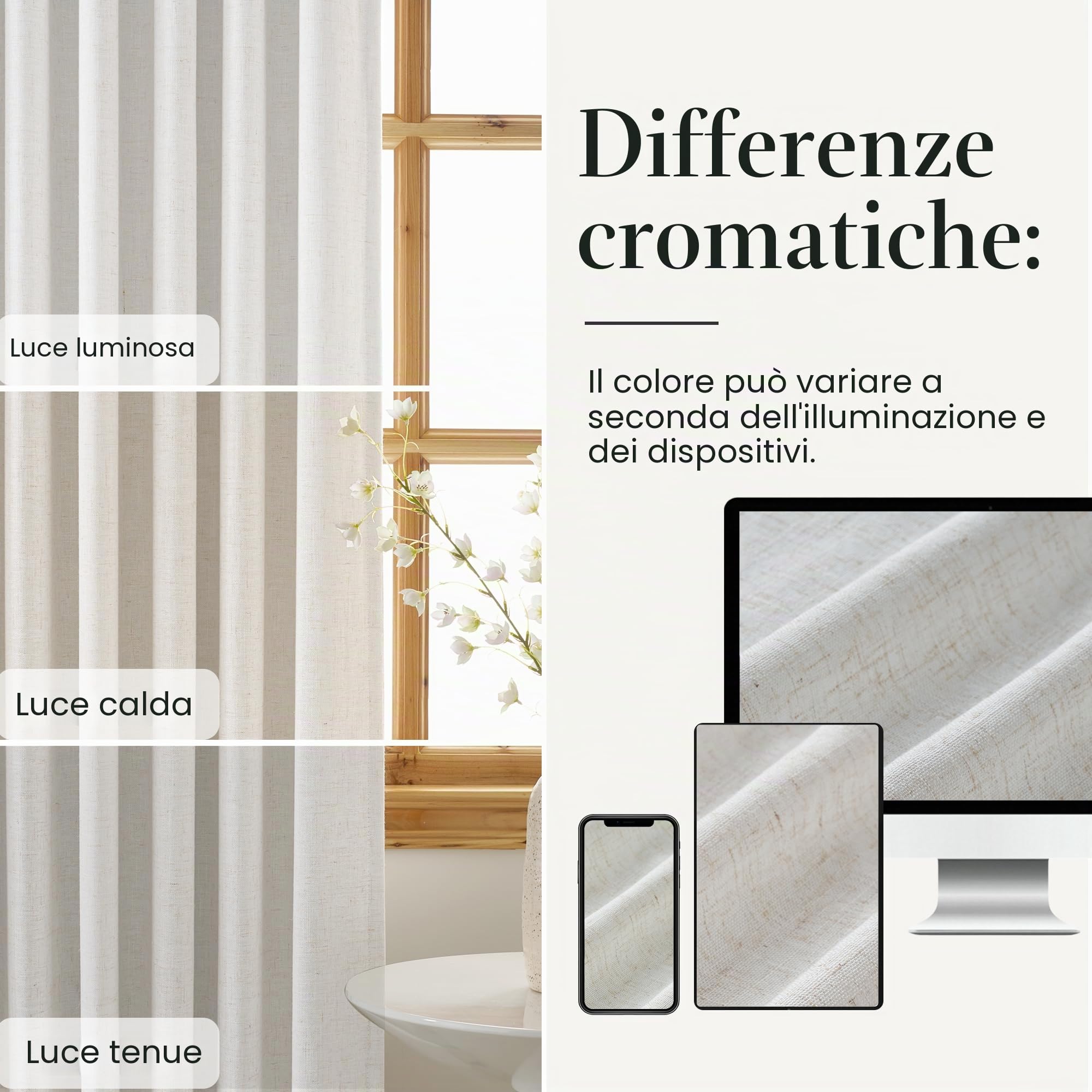 PONY DANCE Tenda Soggiorno Lino 220g/m² Semitrasparenti Filtro Luce 1 Pezzo L 300 x A 260 CM Tende Camera da Letto con Fettuccia per Interni Linen Curtain per Salotto Eleganti, Bianco Lino Naturale