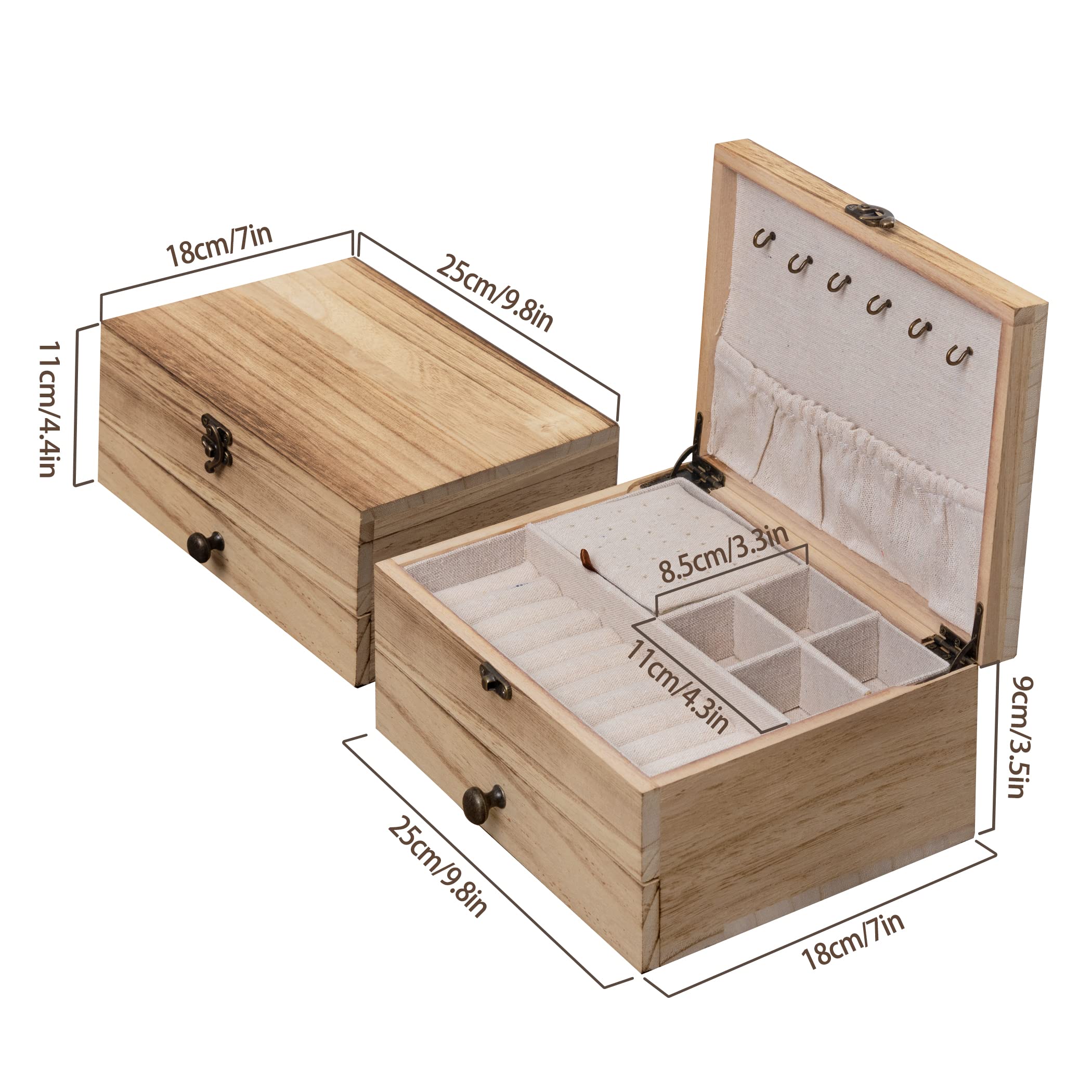 Tektalk Schmuckschatulle, Schmuck Organizer im Landhausstil, Schmuckhalter für Halskette, Ohrringe, Ringe, Armbänder für Damen und Mädchen - braun