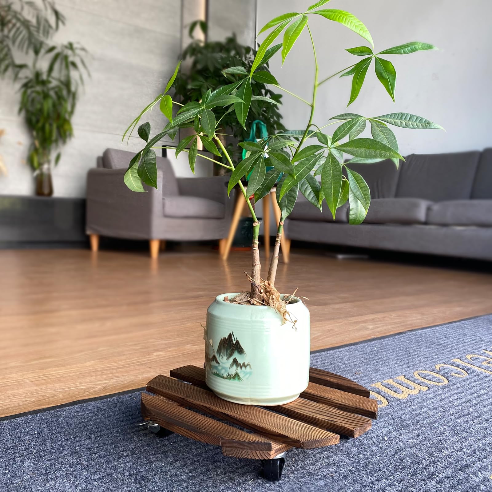 Lixiluxia Base con Ruedas, Soporte con Ruedas, Rodante para Plantas con Ruedas, Base de Jardinera con Ruedas, Plataforma con Ruedas, Capacidad de Carga 80 Kg, Base de Jardinera de Madera Maciza